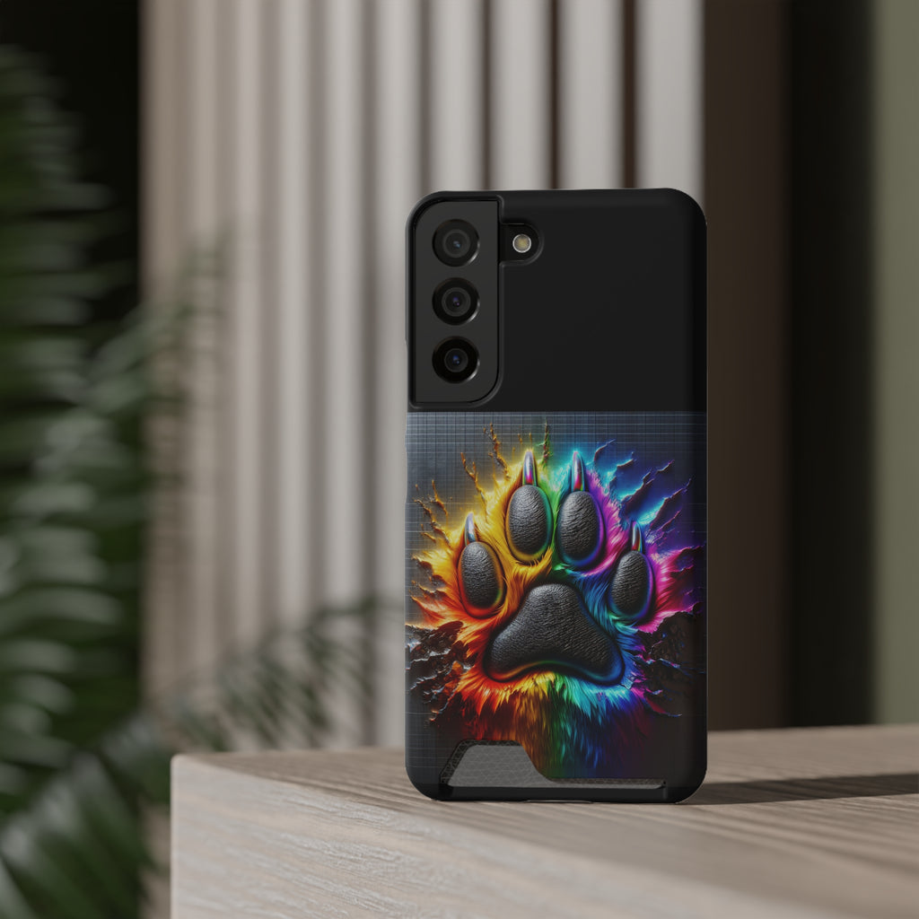 Electric Rainbow Dog Paw Phone Case with Card Holder