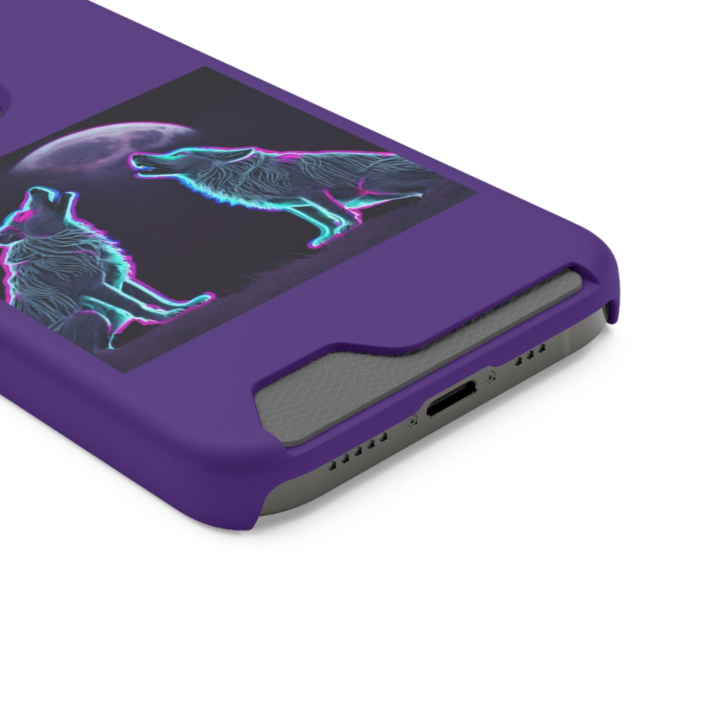 Neon Wolves Howling Phone Case with Card Holder
