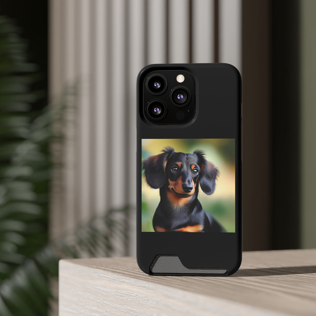 Dachshund Black and Brown Phone Case with Card Holder