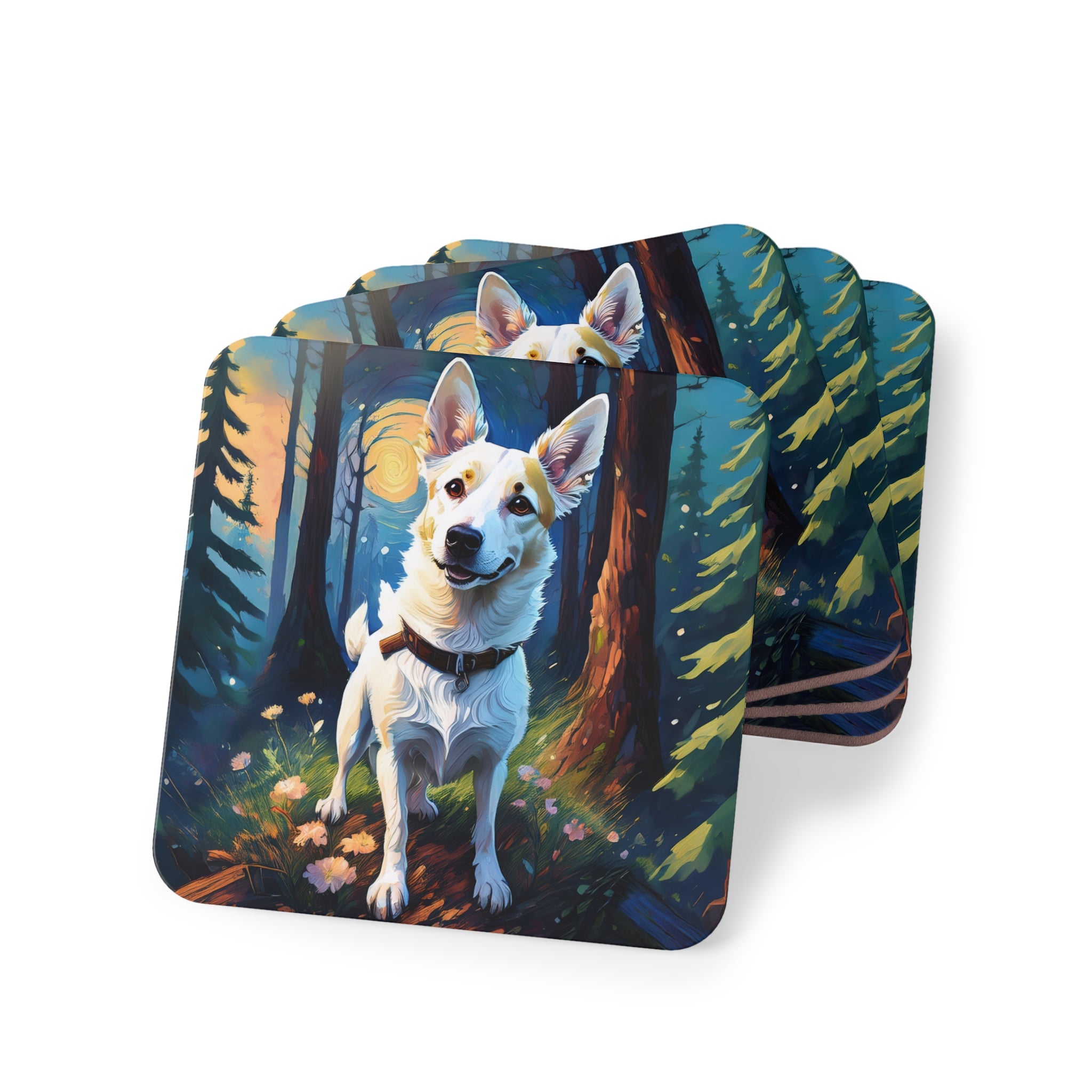 White/Tan Dog Forest Walk Coasters