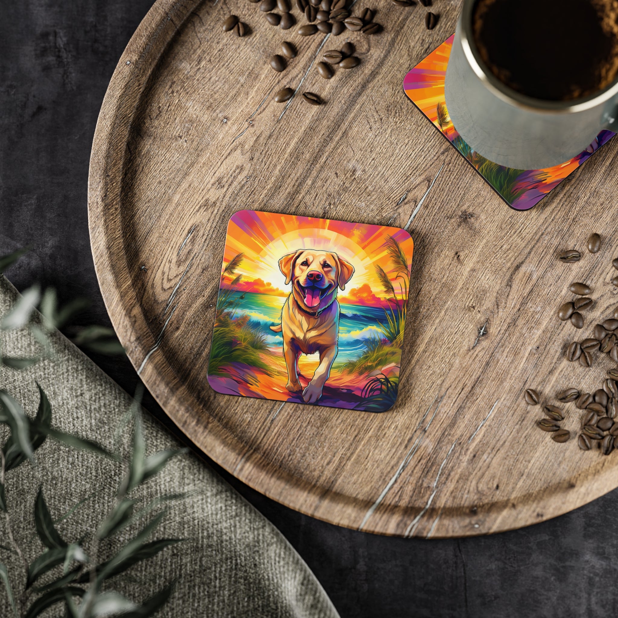Yellow Lab Sunset Beach Coasters