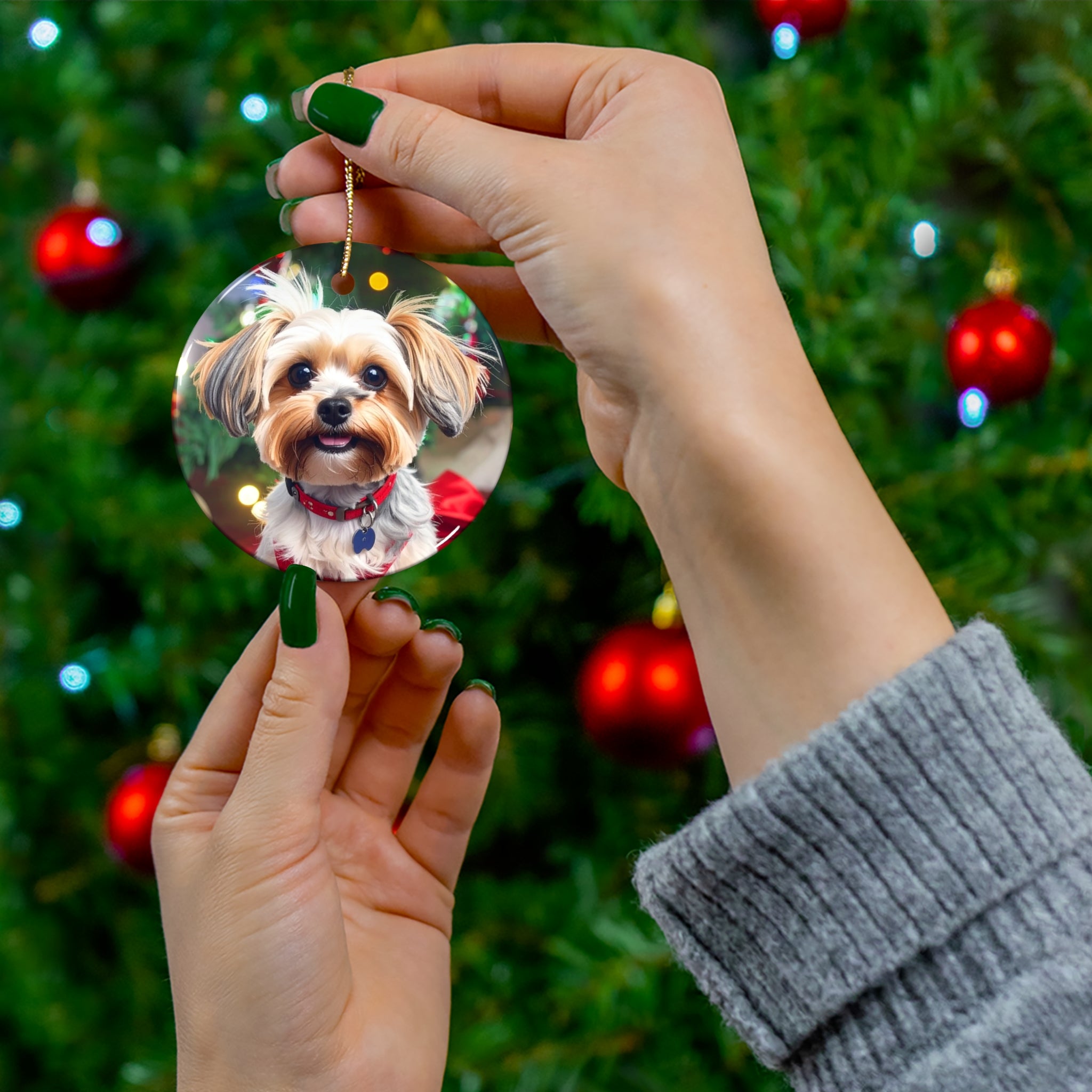 Yorkie Holiday Ceramic Ornament