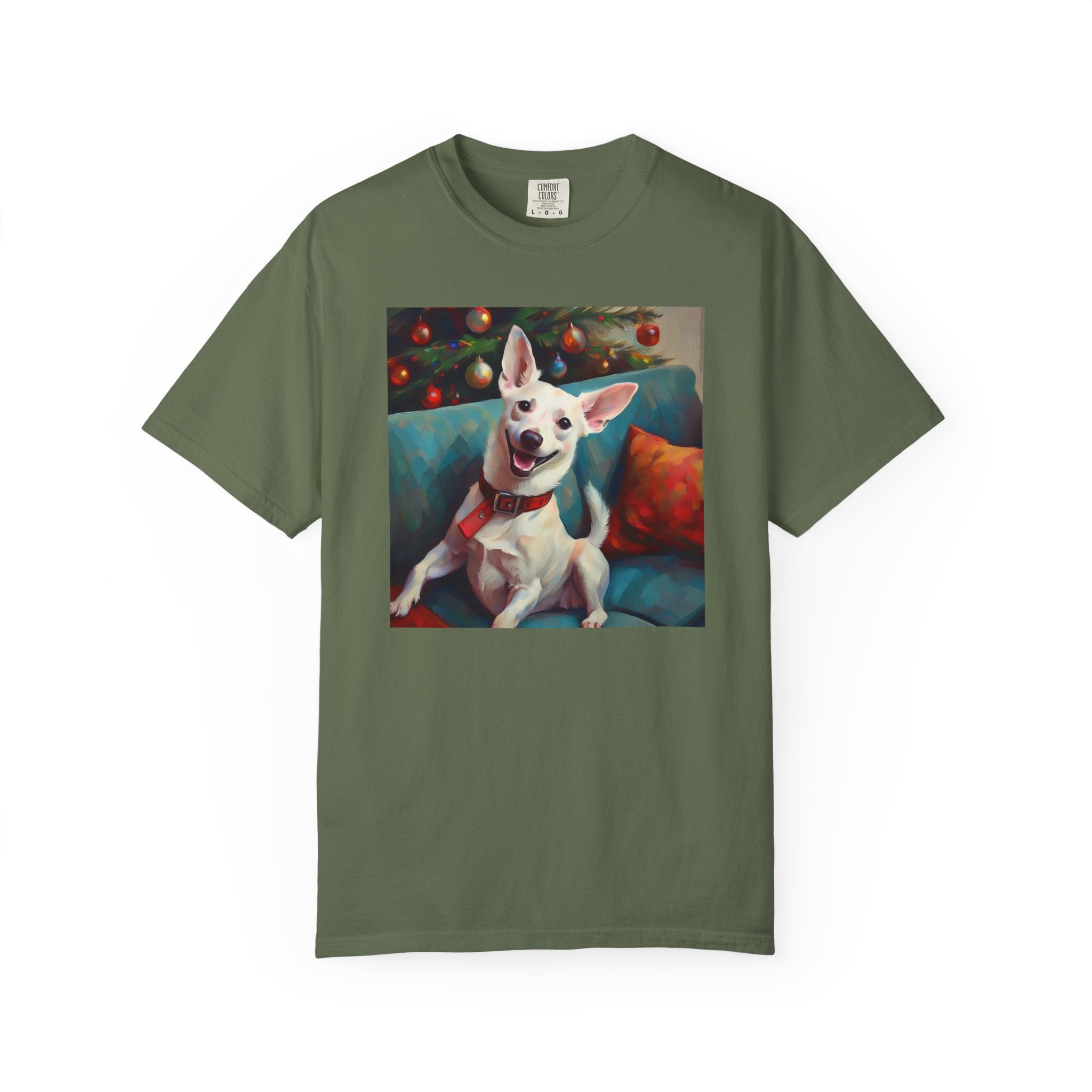 White Corgi Holiday II Unisex Garment-Dyed T-shirt