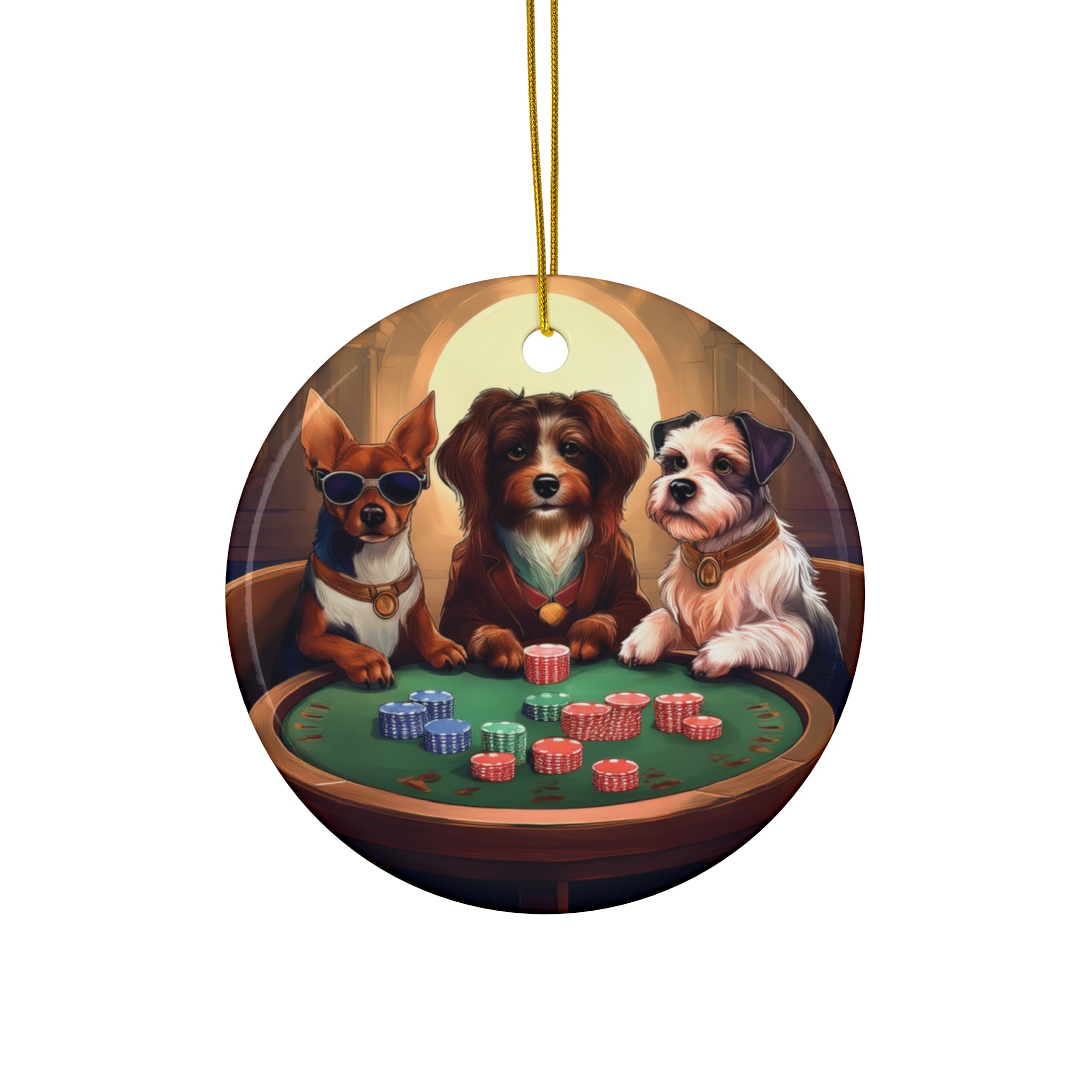 Puppy Poker Ceramic Ornament