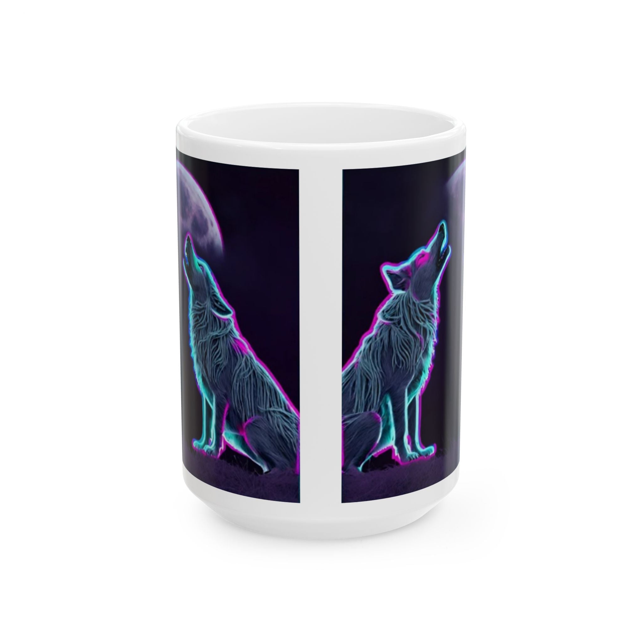 Neon Wolves Howling Ceramic Mug, (11oz, 15oz)