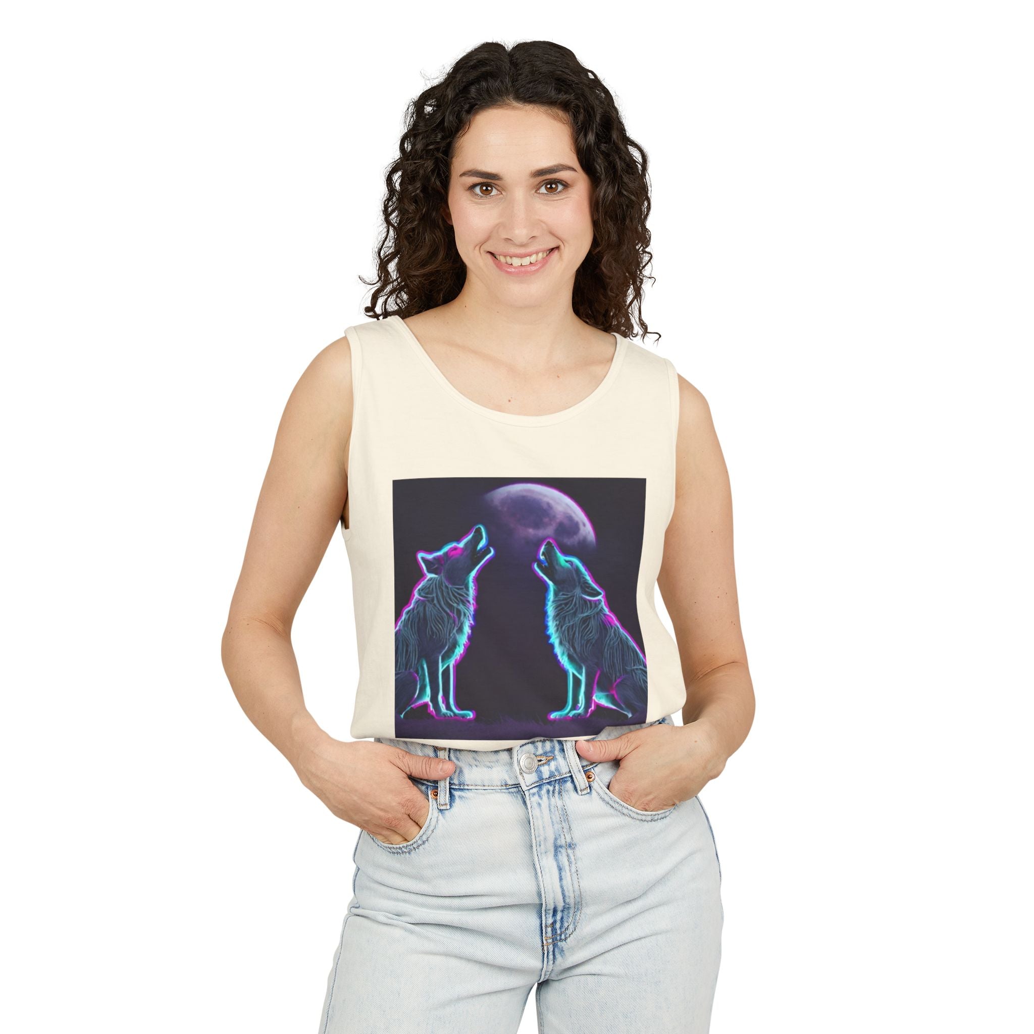 Neon Wolves Howling Unisex Tank Top