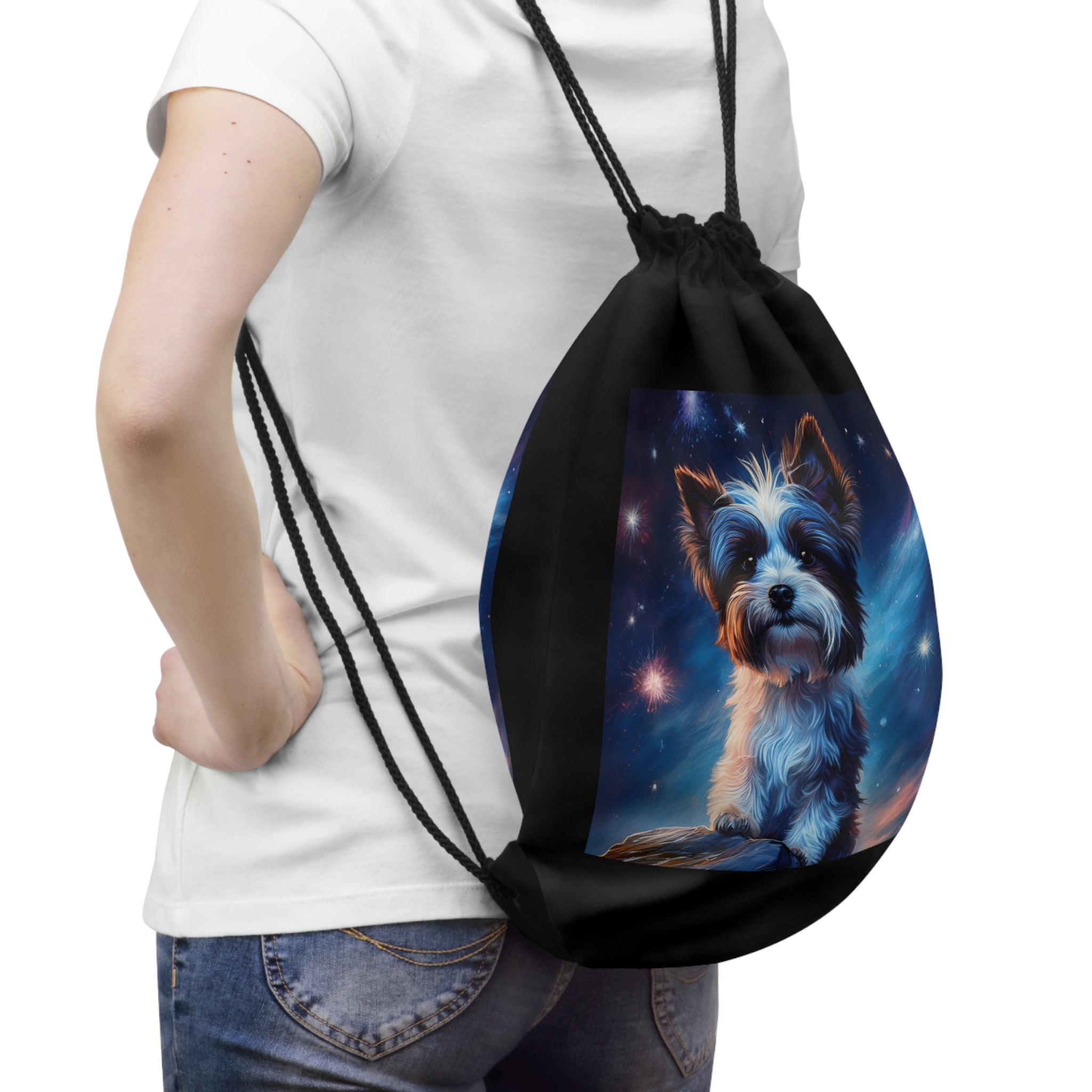Biewer Terrier Stary Night Drawstring Bag