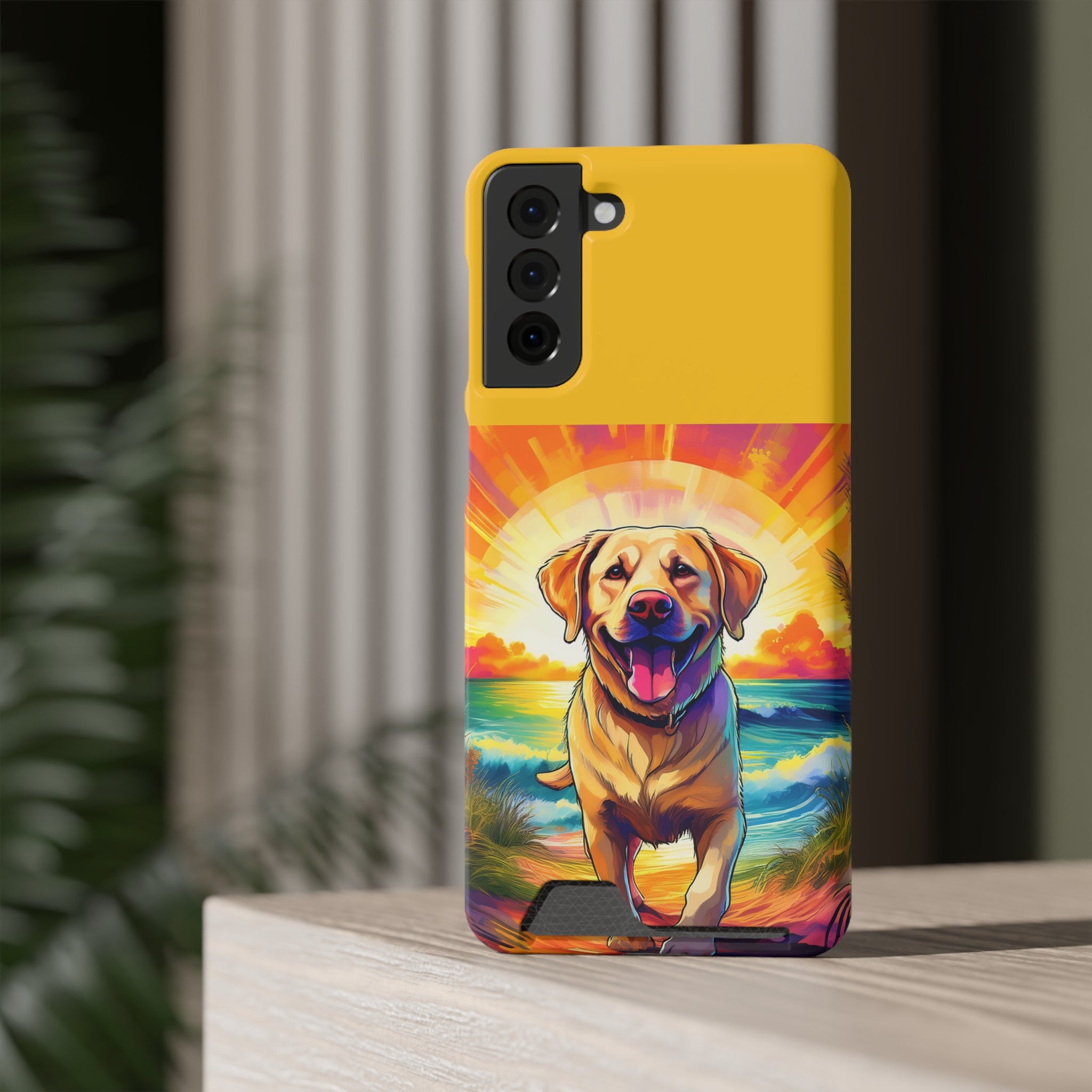 Yellow Lab Sunset Beach Phone Case with Card Holder