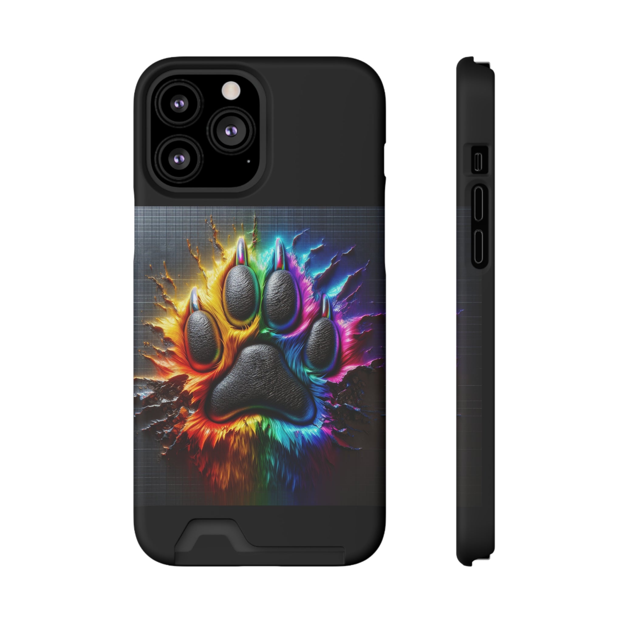 Electric Rainbow Dog Paw Phone Case with Card Holder