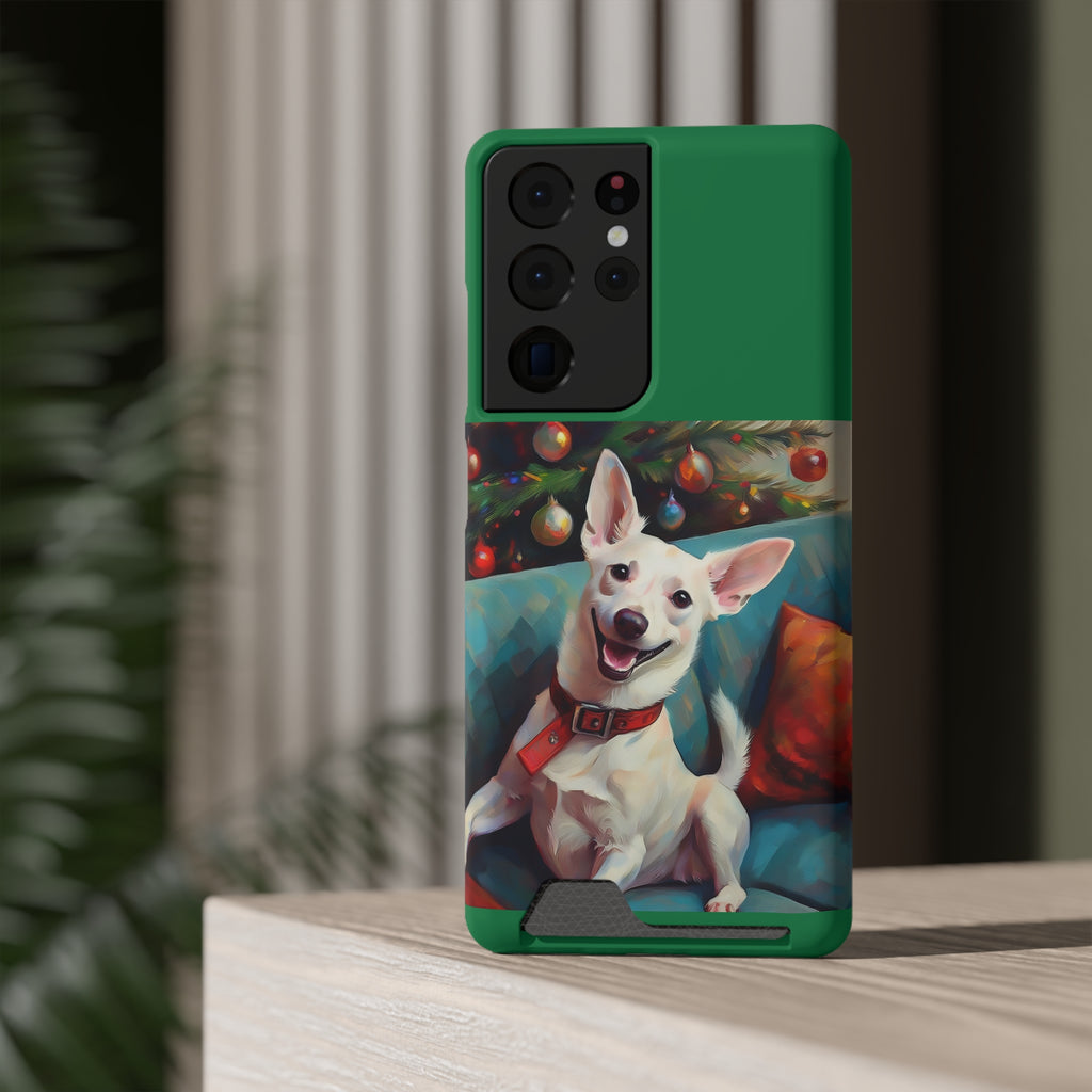 White Corgi Holiday II Phone Case with Card Holder