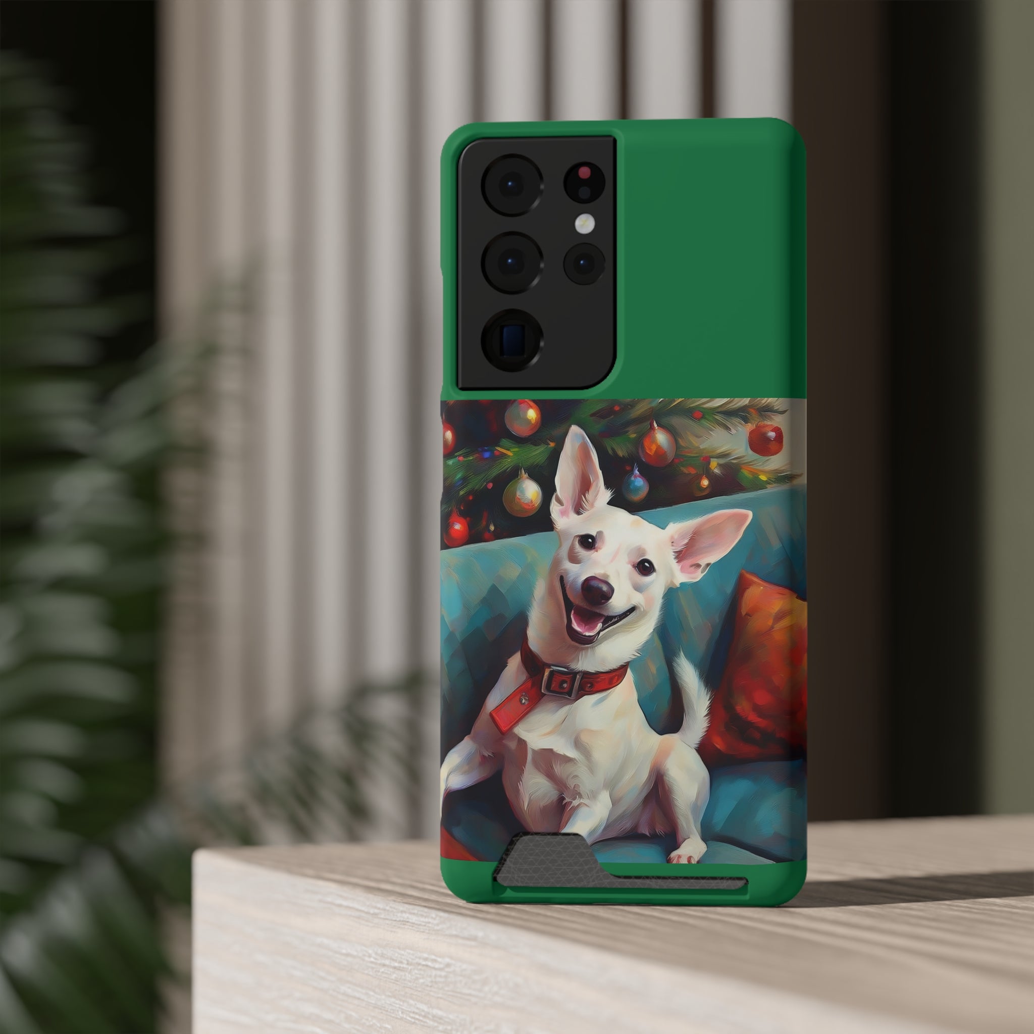 White Corgi Holiday II Phone Case with Card Holder