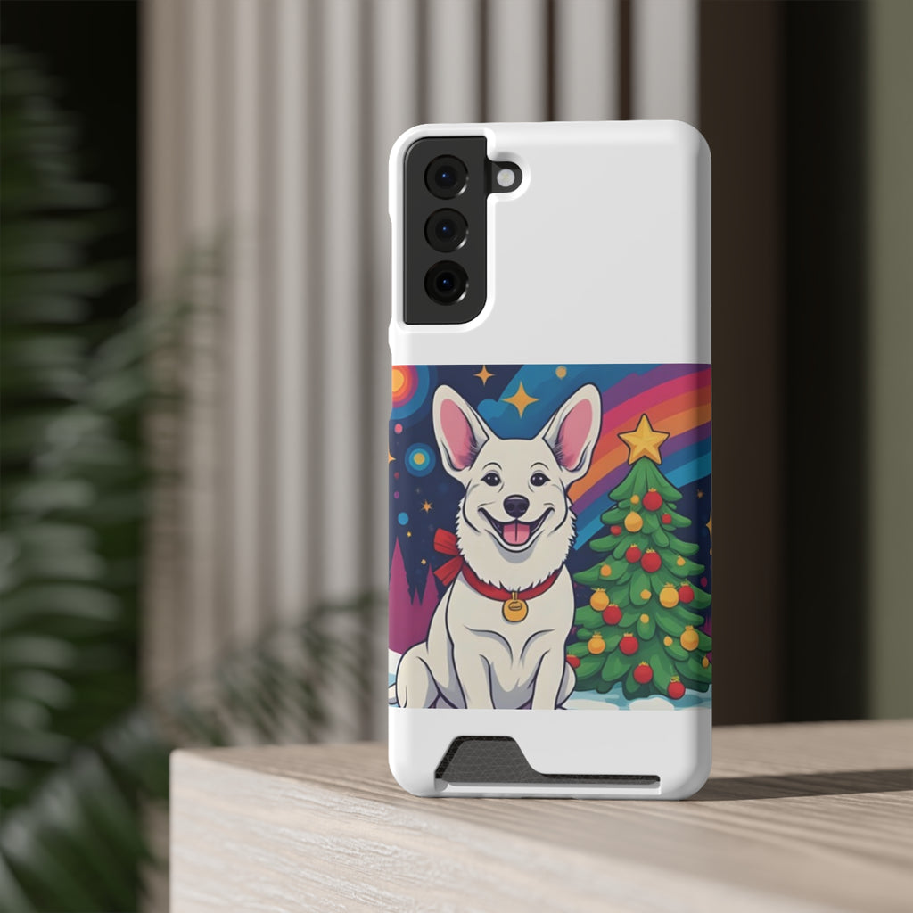 White Corgi Holiday Phone Case with Card Holder