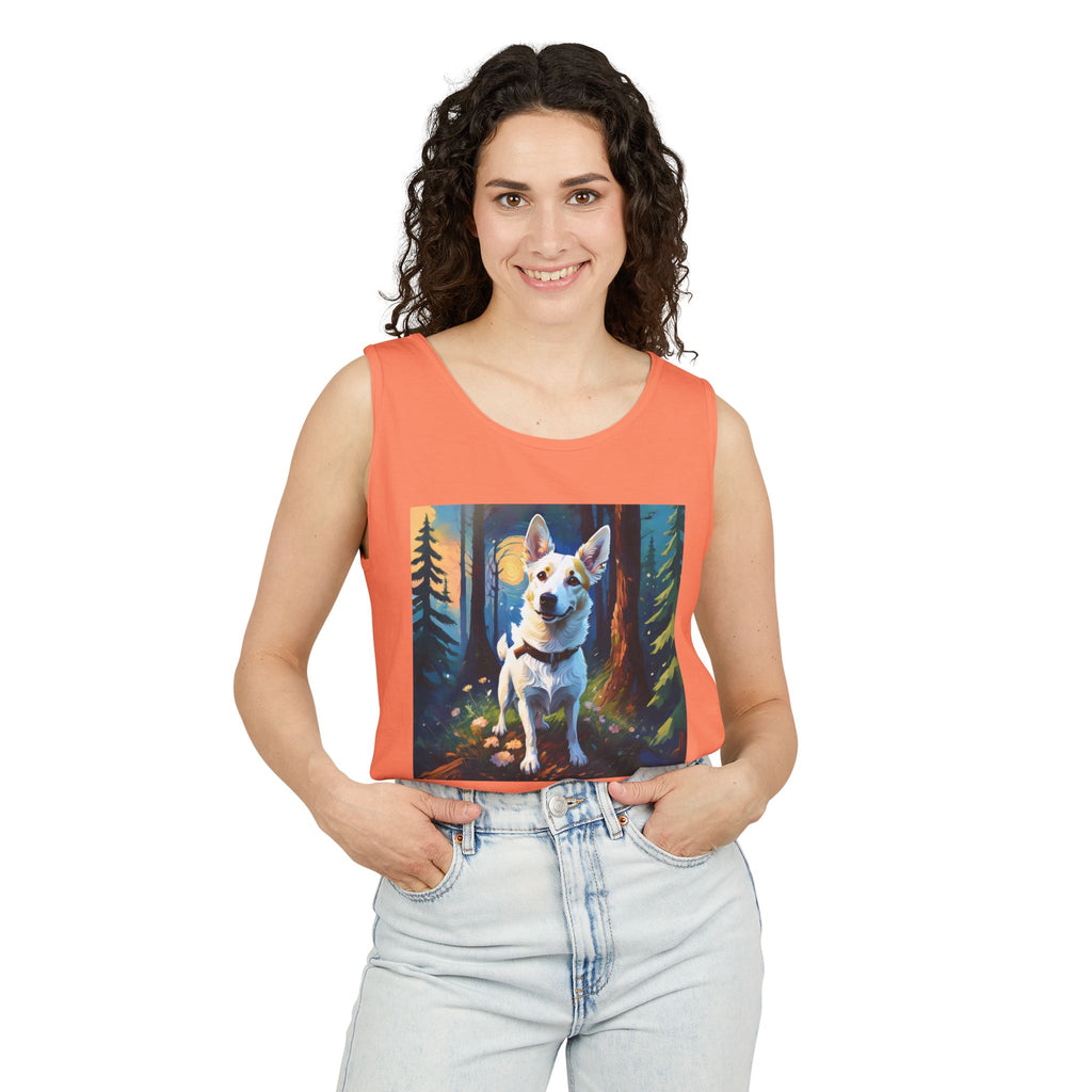 White/Tan Dog Forest Walk Unisex Tank Top