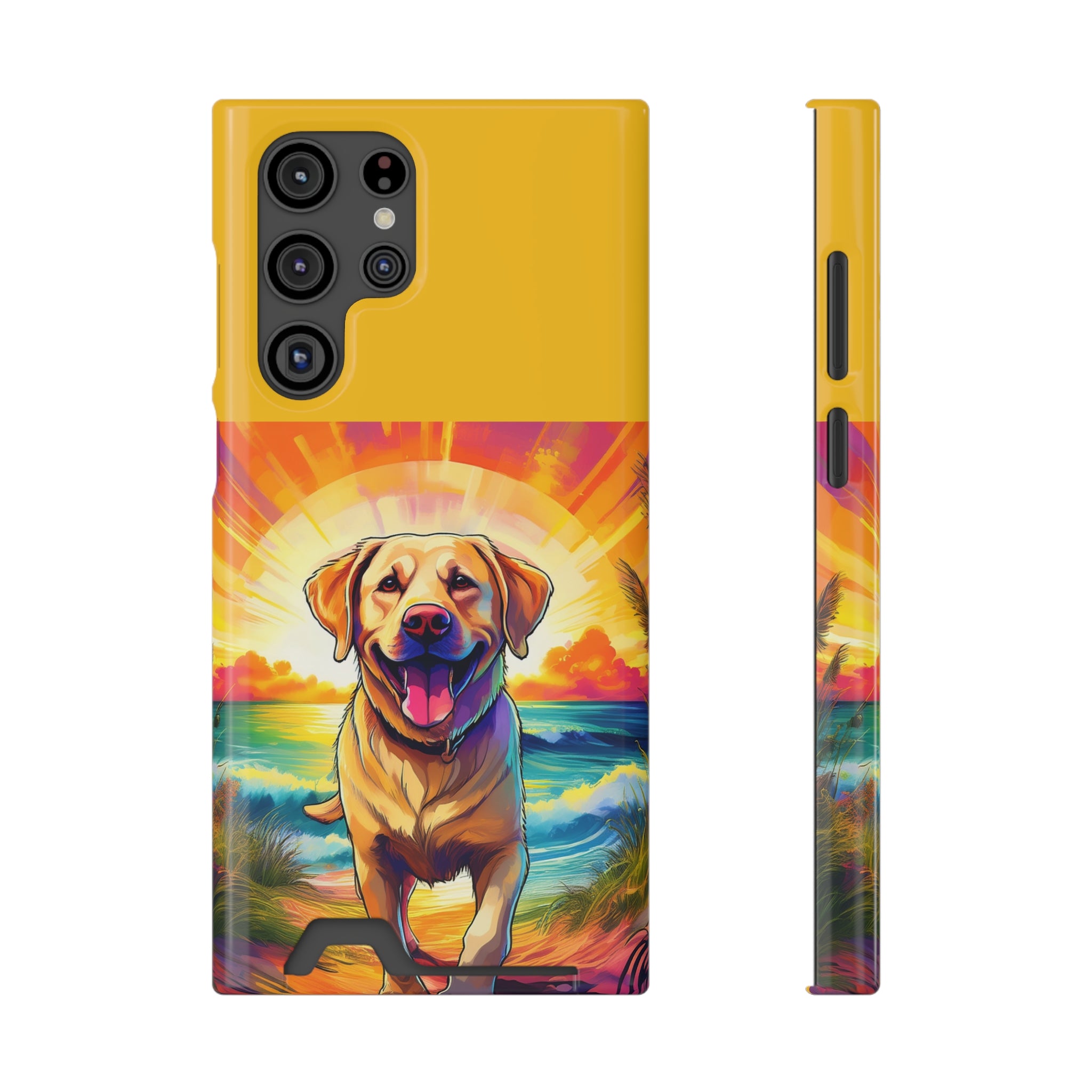 Yellow Lab Sunset Beach Phone Case with Card Holder