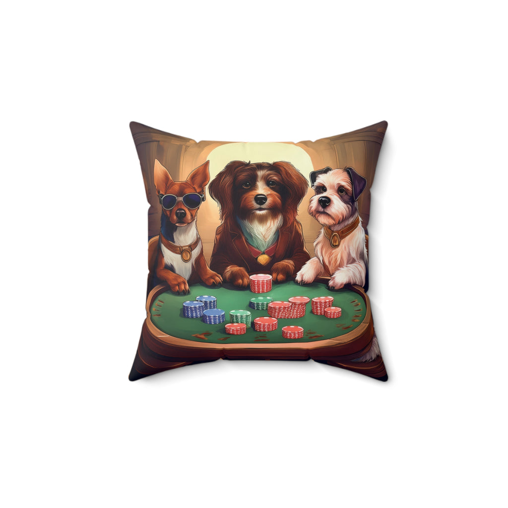 Puppy Poker Polyester Square Pillow