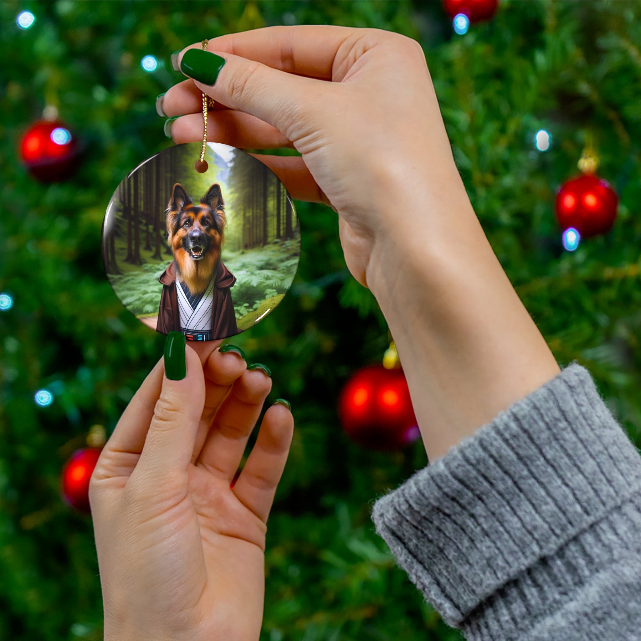German Shepherd Forest Knight Ceramic Ornament