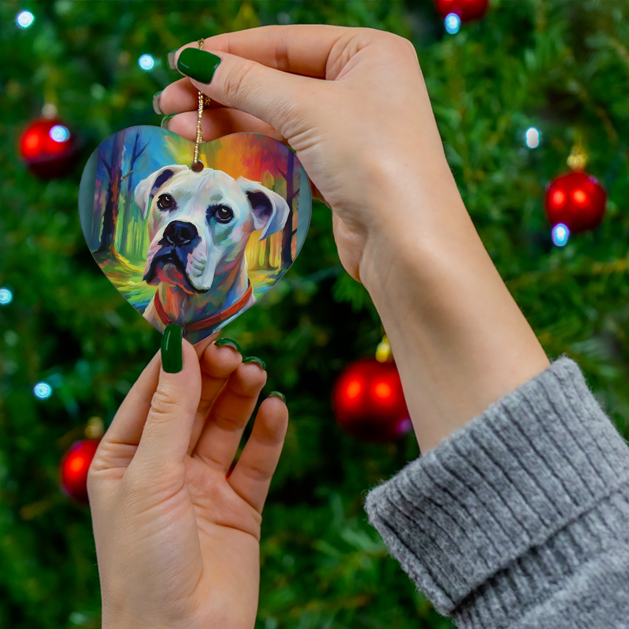 Boxer Rainbow Sky Ceramic Ornament