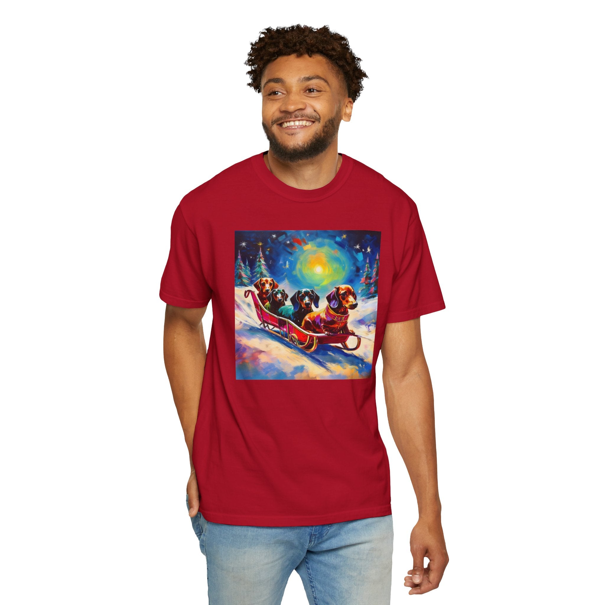 Dachshund Night Sleighride Unisex Garment-Dyed T-shirt