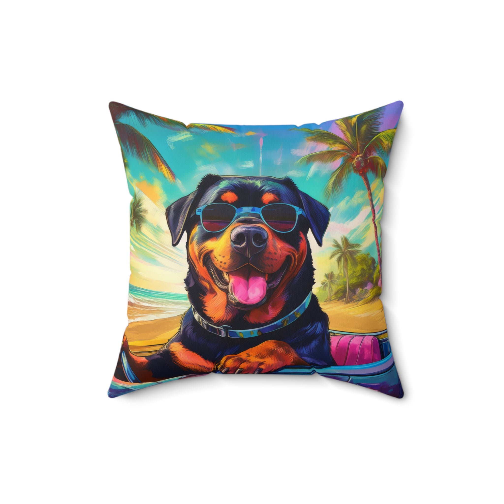 Rottweiler Beach Drive Polyester Square Pillow