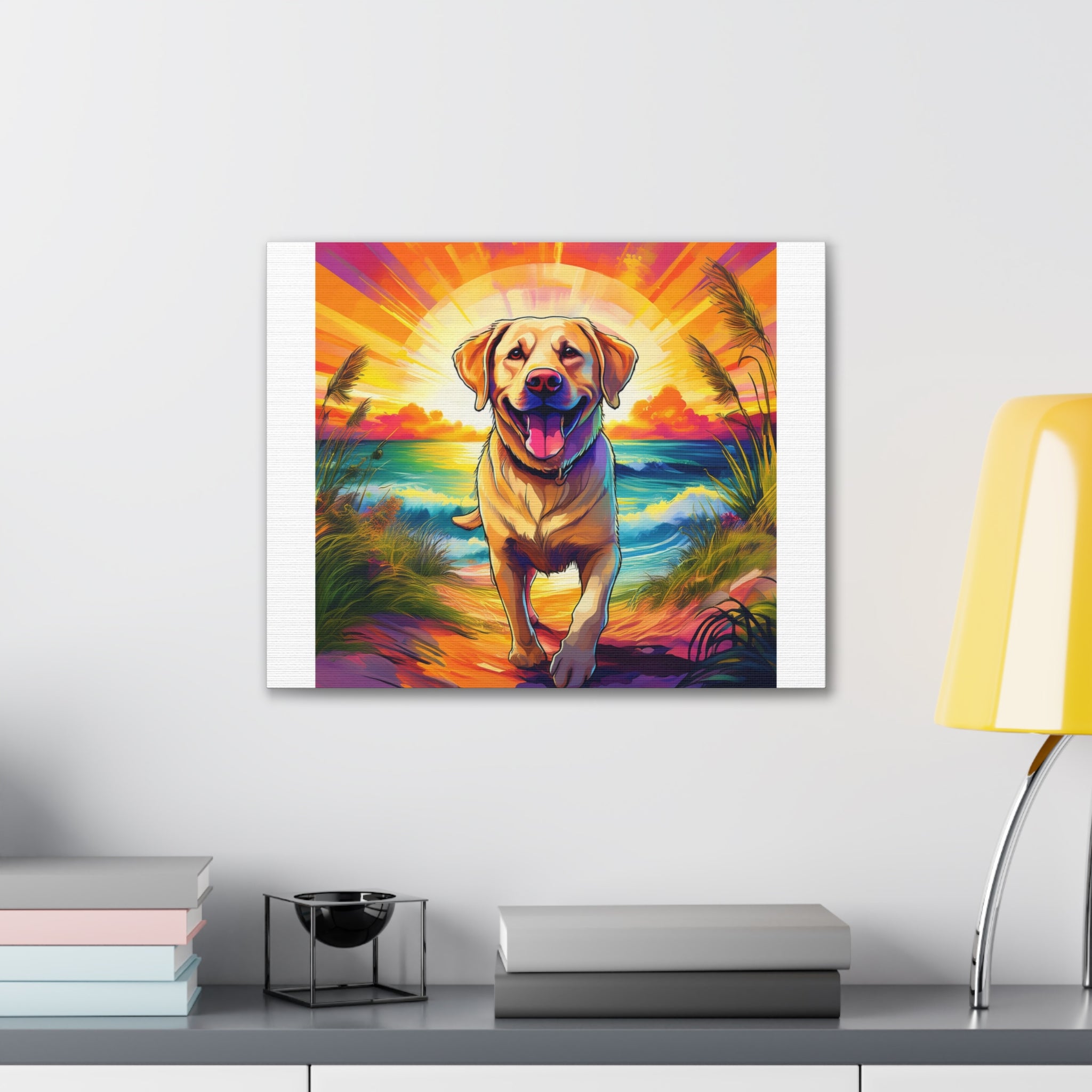 Yellow Lab Sunset Beach Canvas Stretched, 0.75"