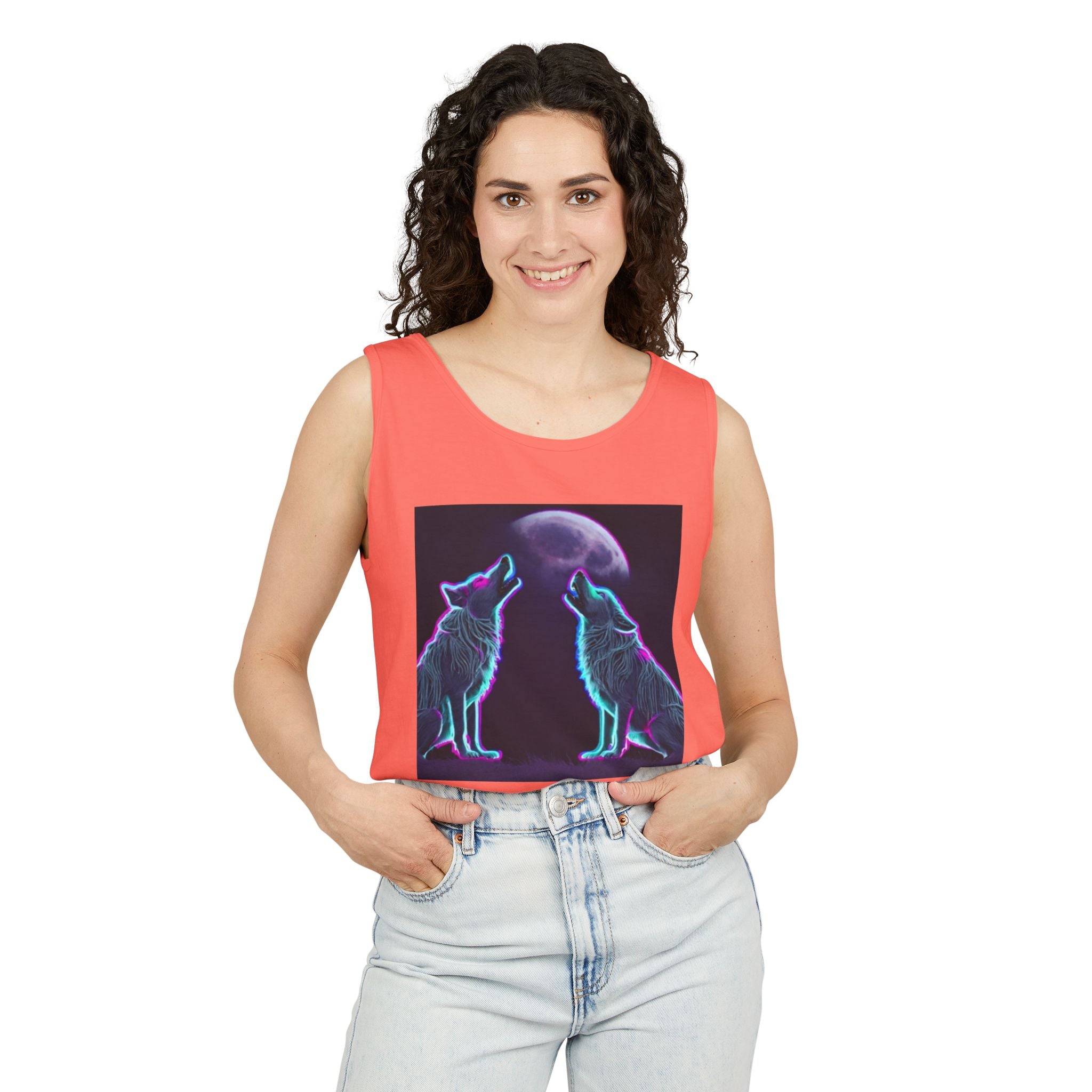 Neon Wolves Howling Unisex Tank Top
