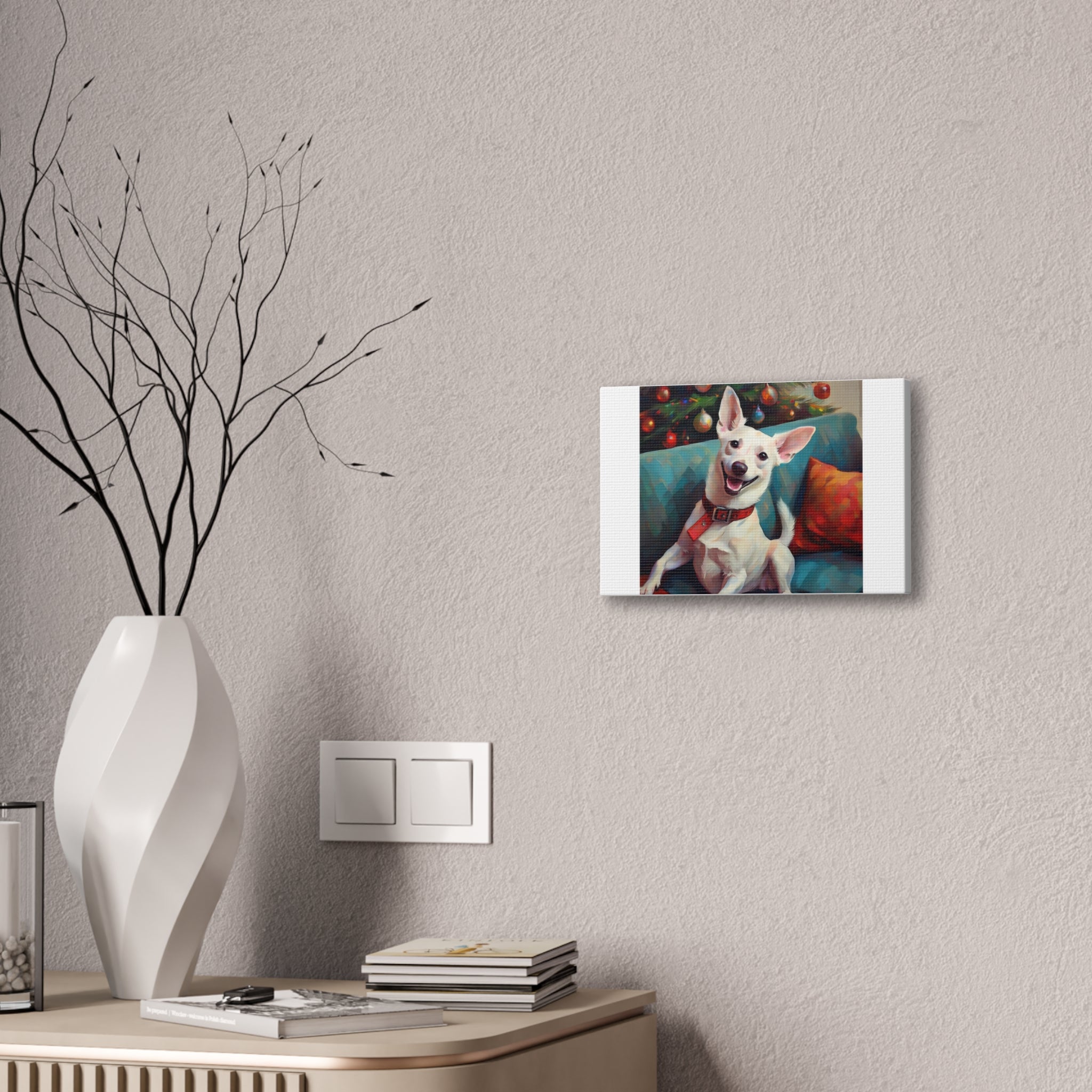 White Corgi Holiday II Canvas Painting