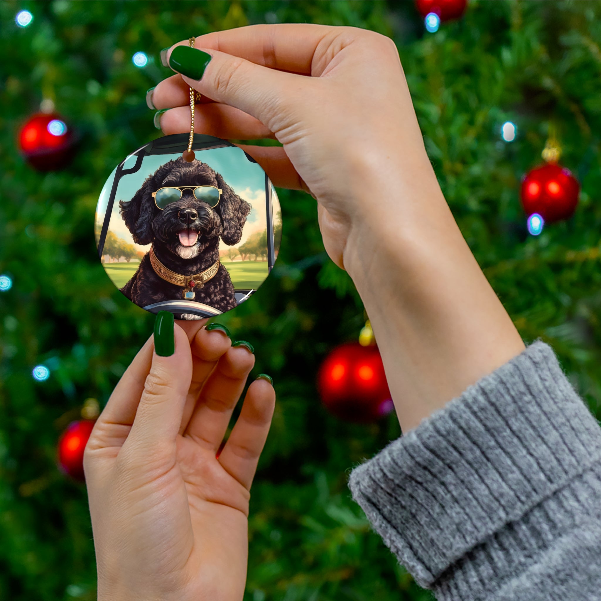 Doodle Golf Cart Ceramic Ornament