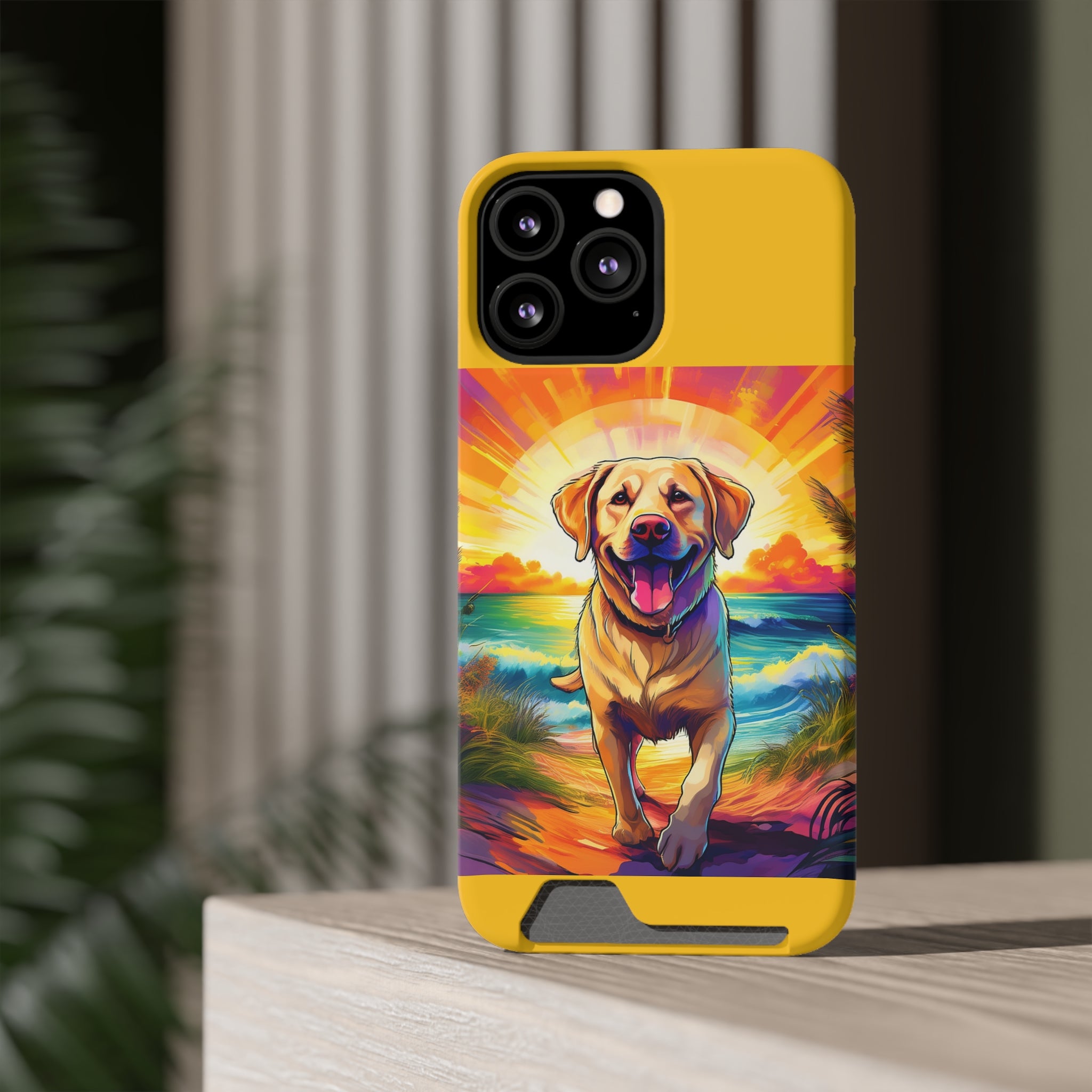 Yellow Lab Sunset Beach Phone Case with Card Holder