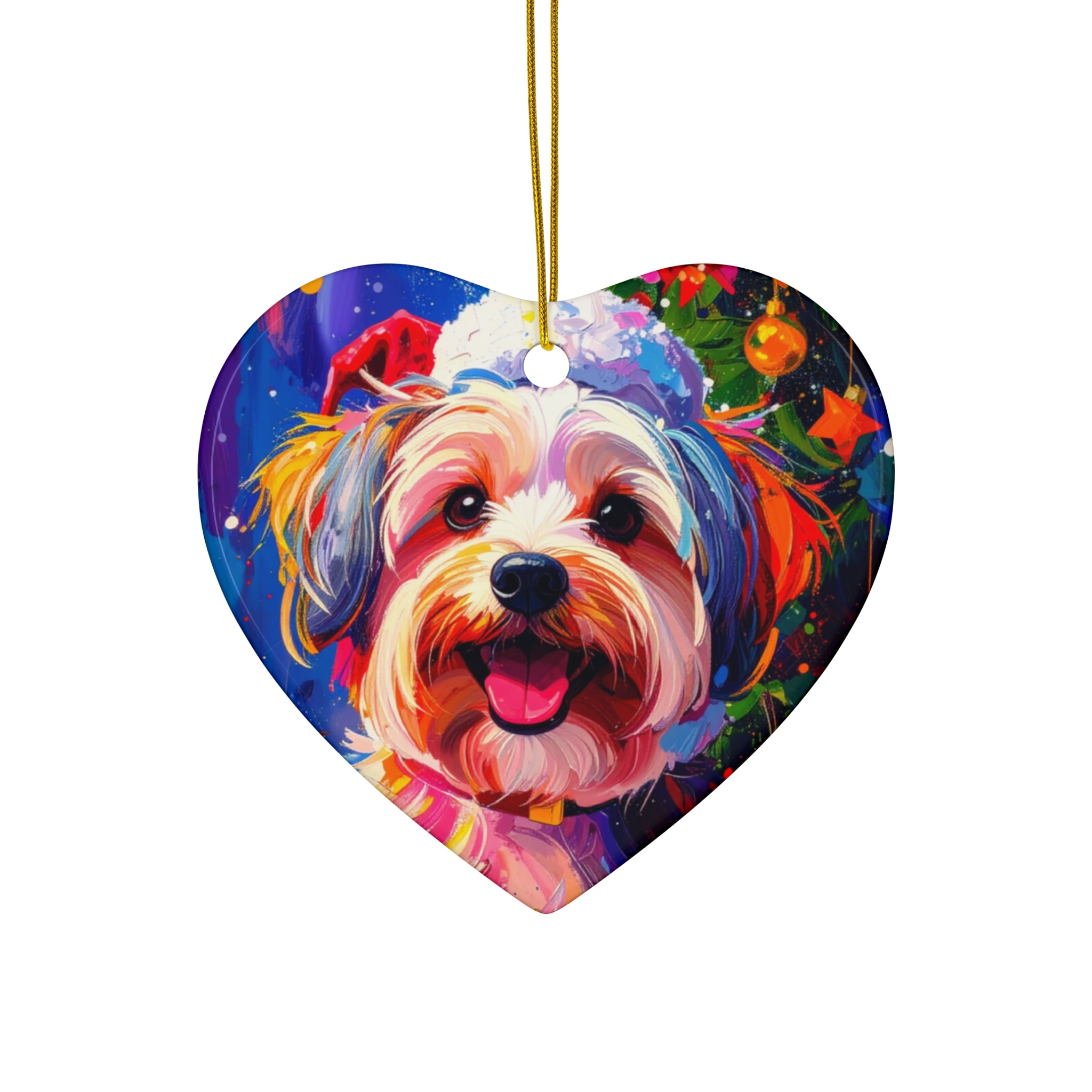 Yorkie Holiday II Ceramic Ornament