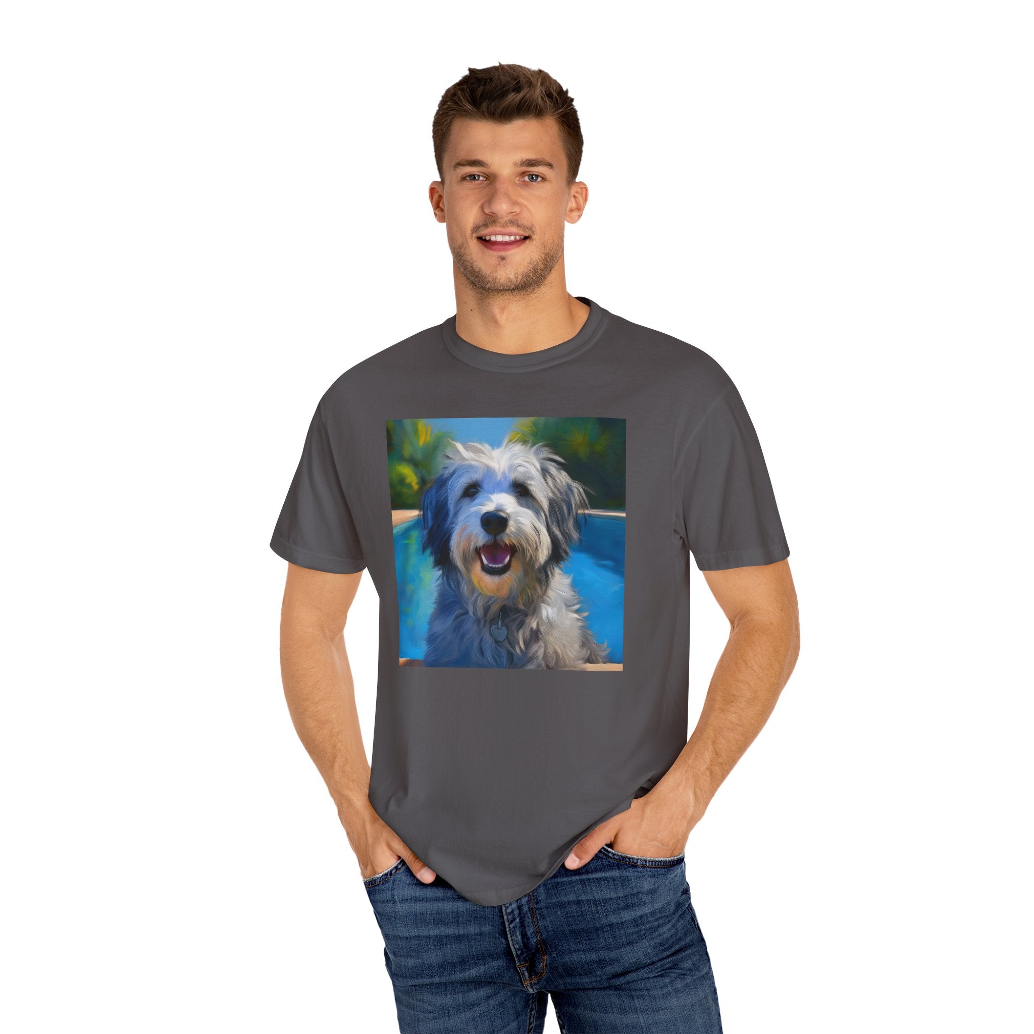 Grey Shaggy Dog Poolside Unisex Garment-Dyed T-shirt