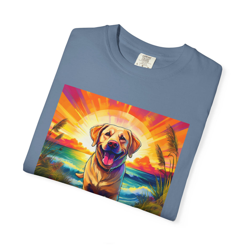 Yellow Lab Sunset Beach Unisex Garment-Dyed T-shirt
