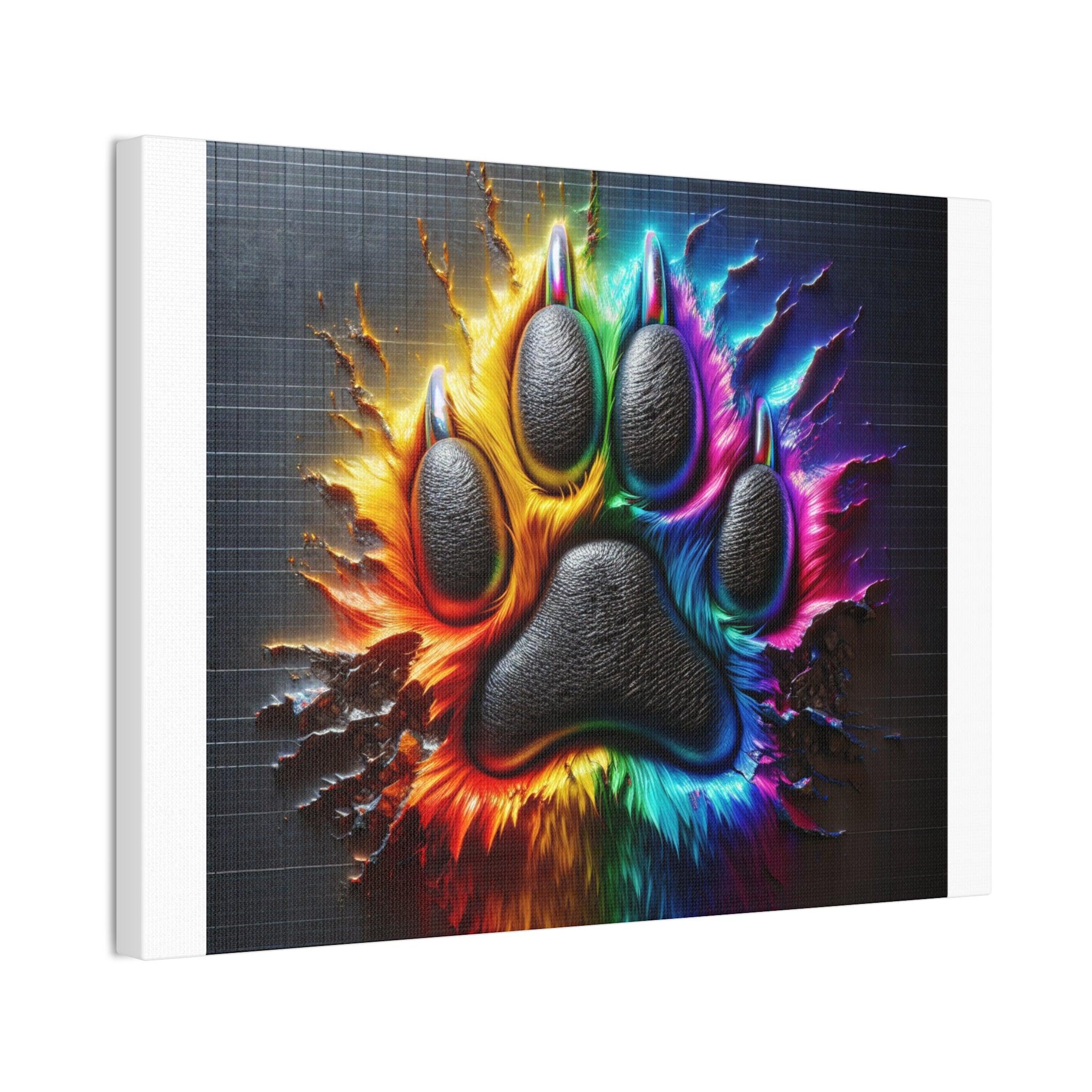 Electric Rainbow Dog Paw Canvas Stretched, 0.75"
