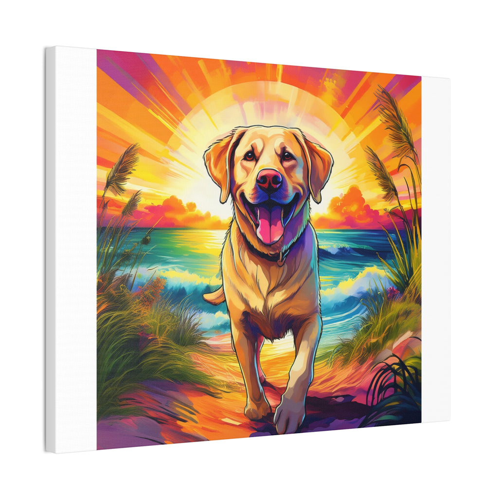 Yellow Lab Sunset Beach Canvas Stretched, 0.75"