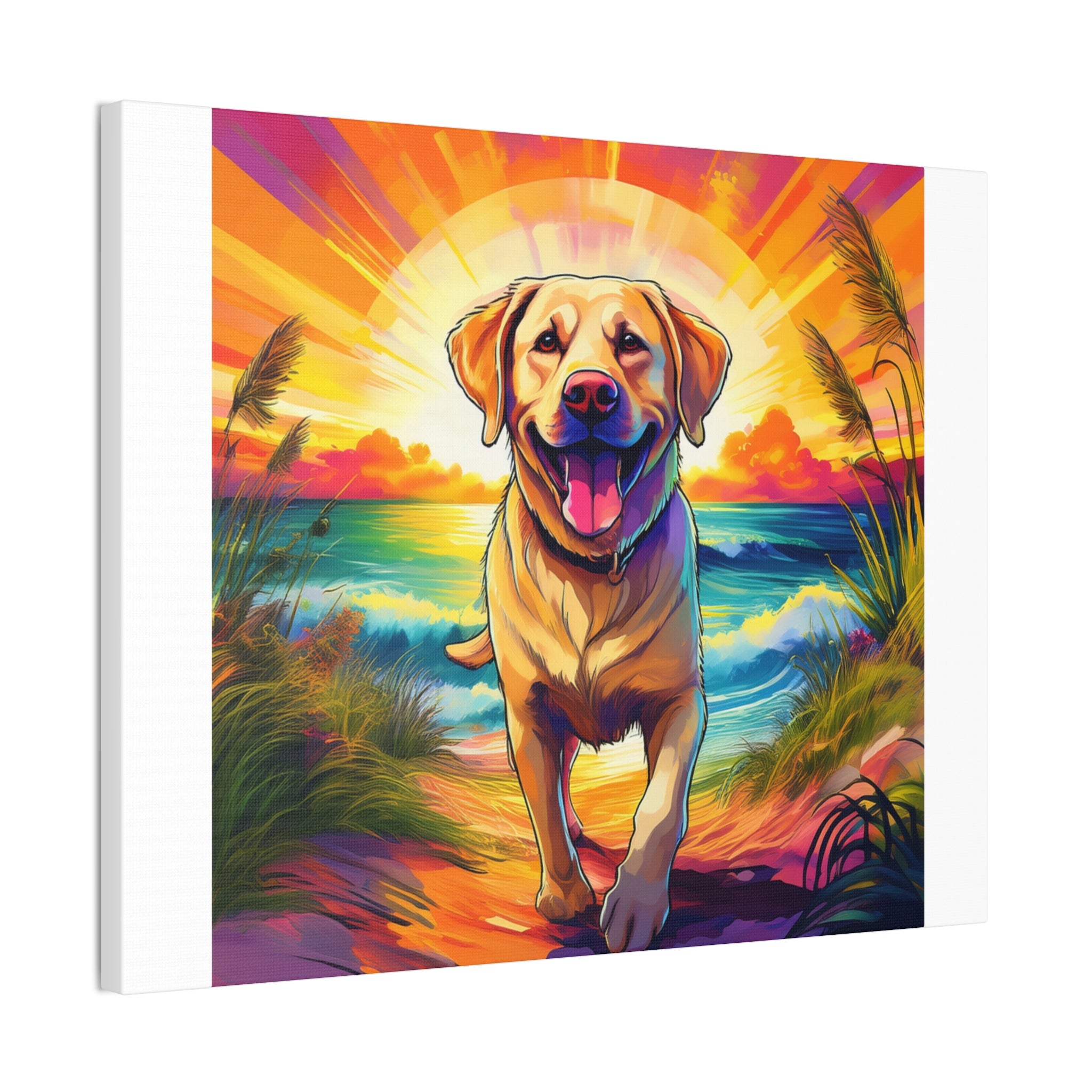 Yellow Lab Sunset Beach Canvas Stretched, 0.75"