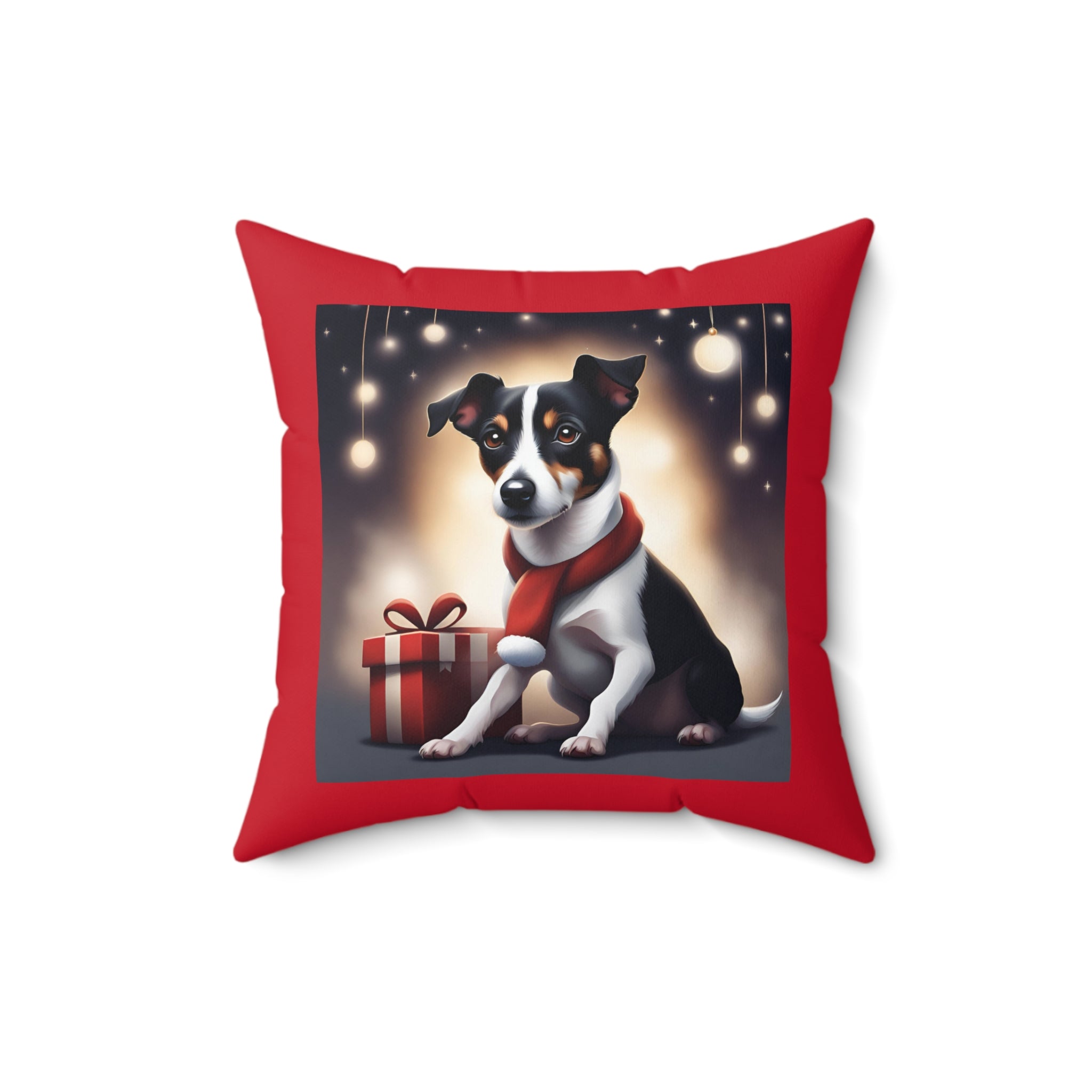 Jack Russel Holiday Polyester Square Pillow