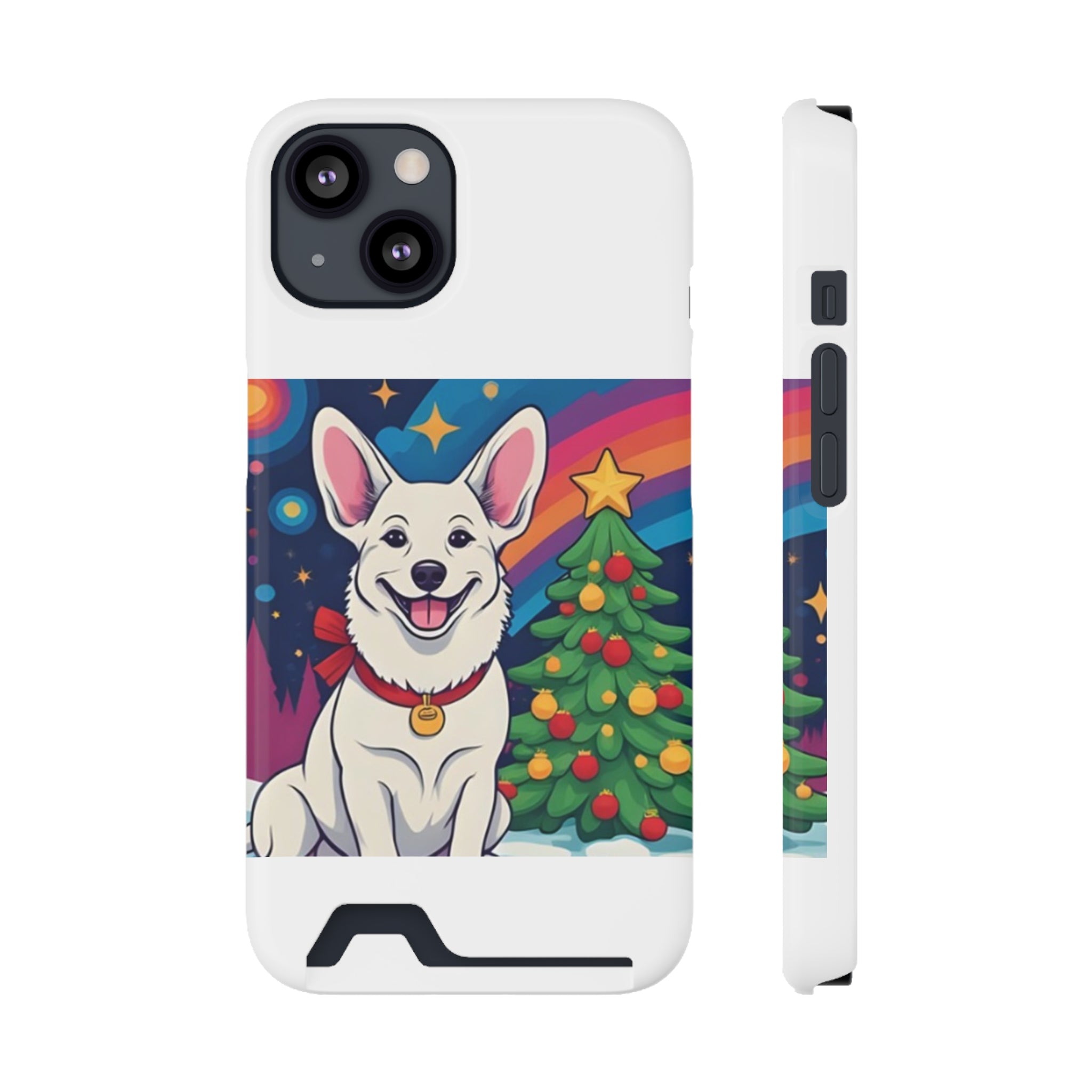White Corgi Holiday Phone Case with Card Holder