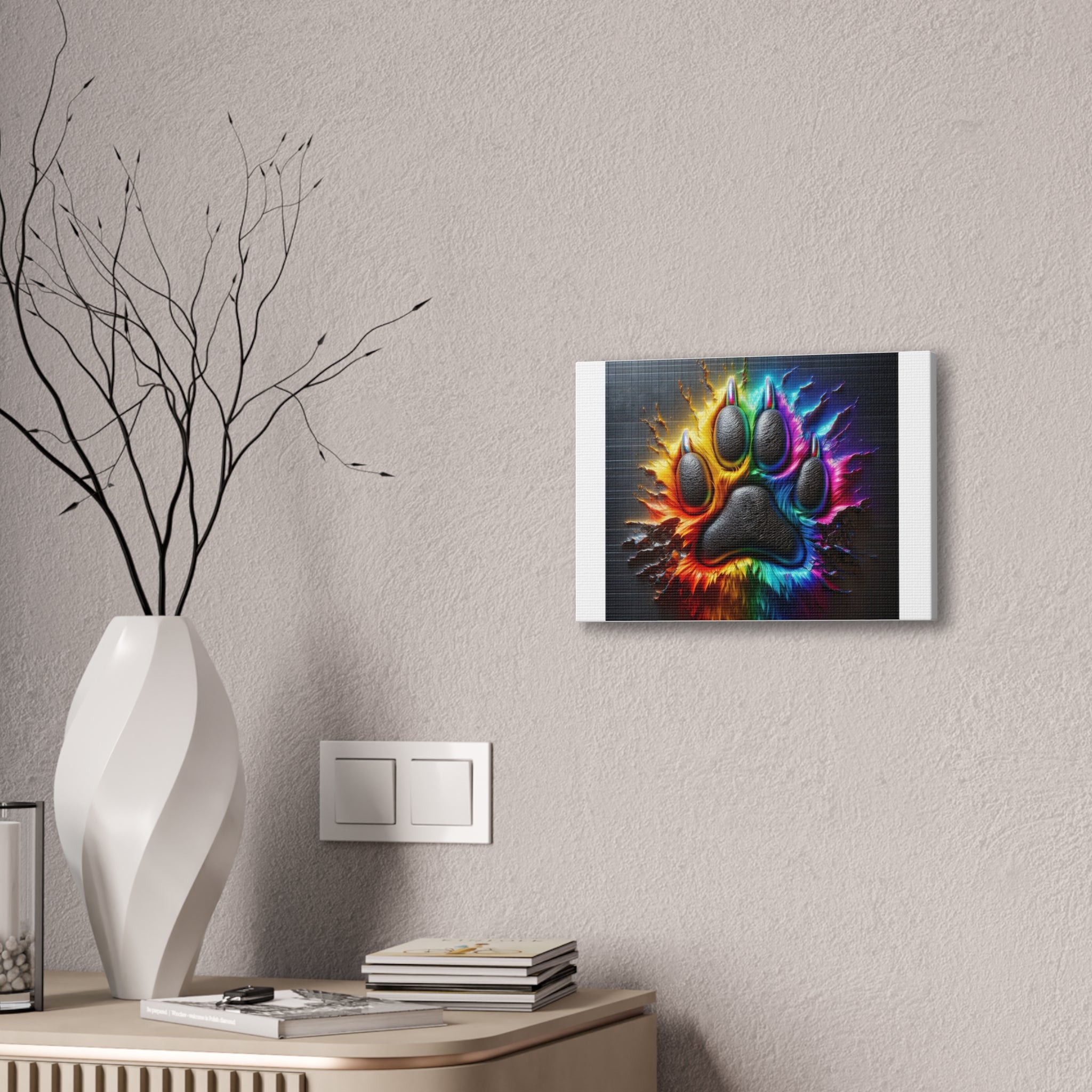 Electric Rainbow Dog Paw Canvas Stretched, 0.75"