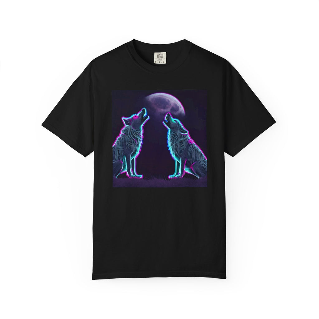 Neon Wolves Howling Unisex Garment-Dyed T-shirt