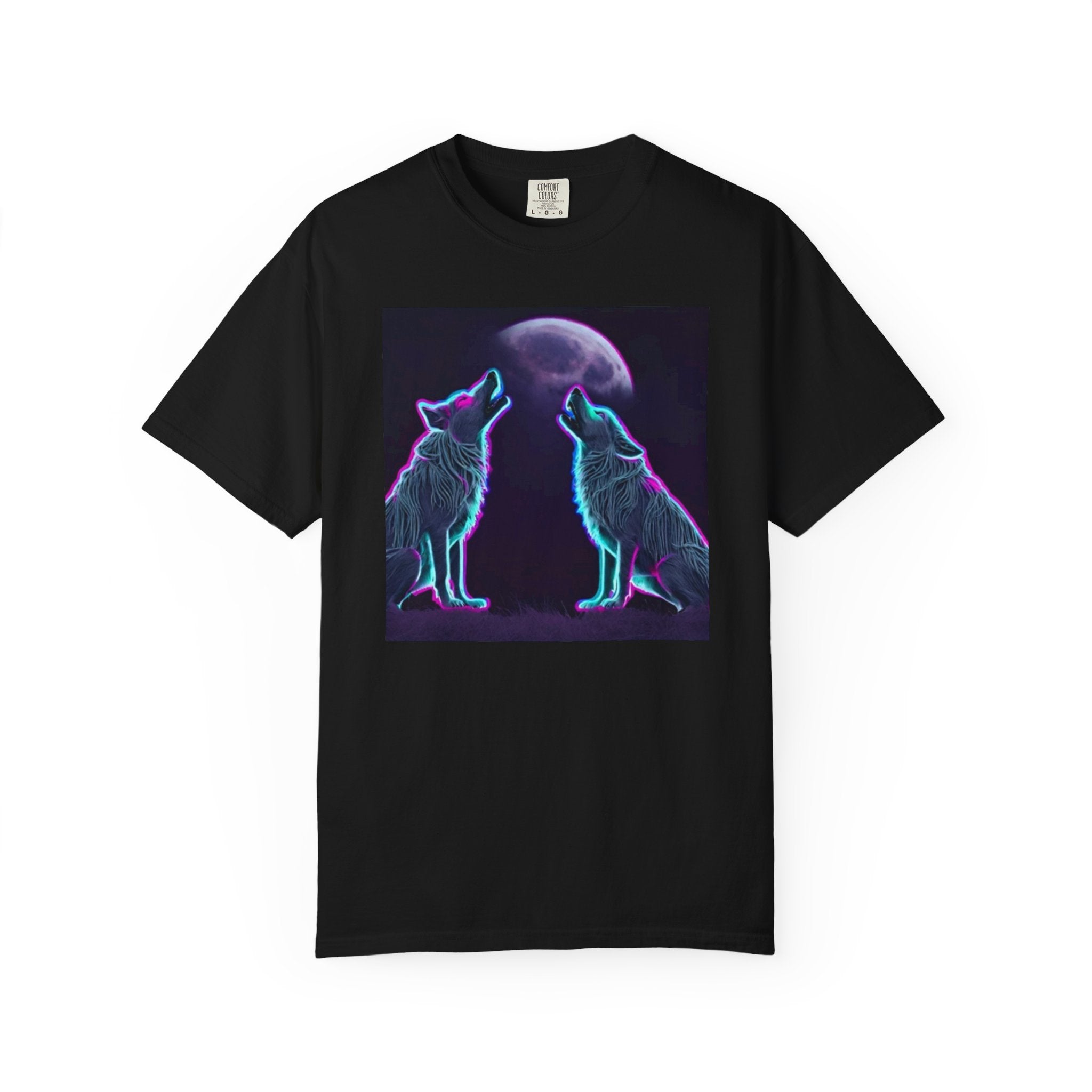 Neon Wolves Howling Unisex Garment-Dyed T-shirt