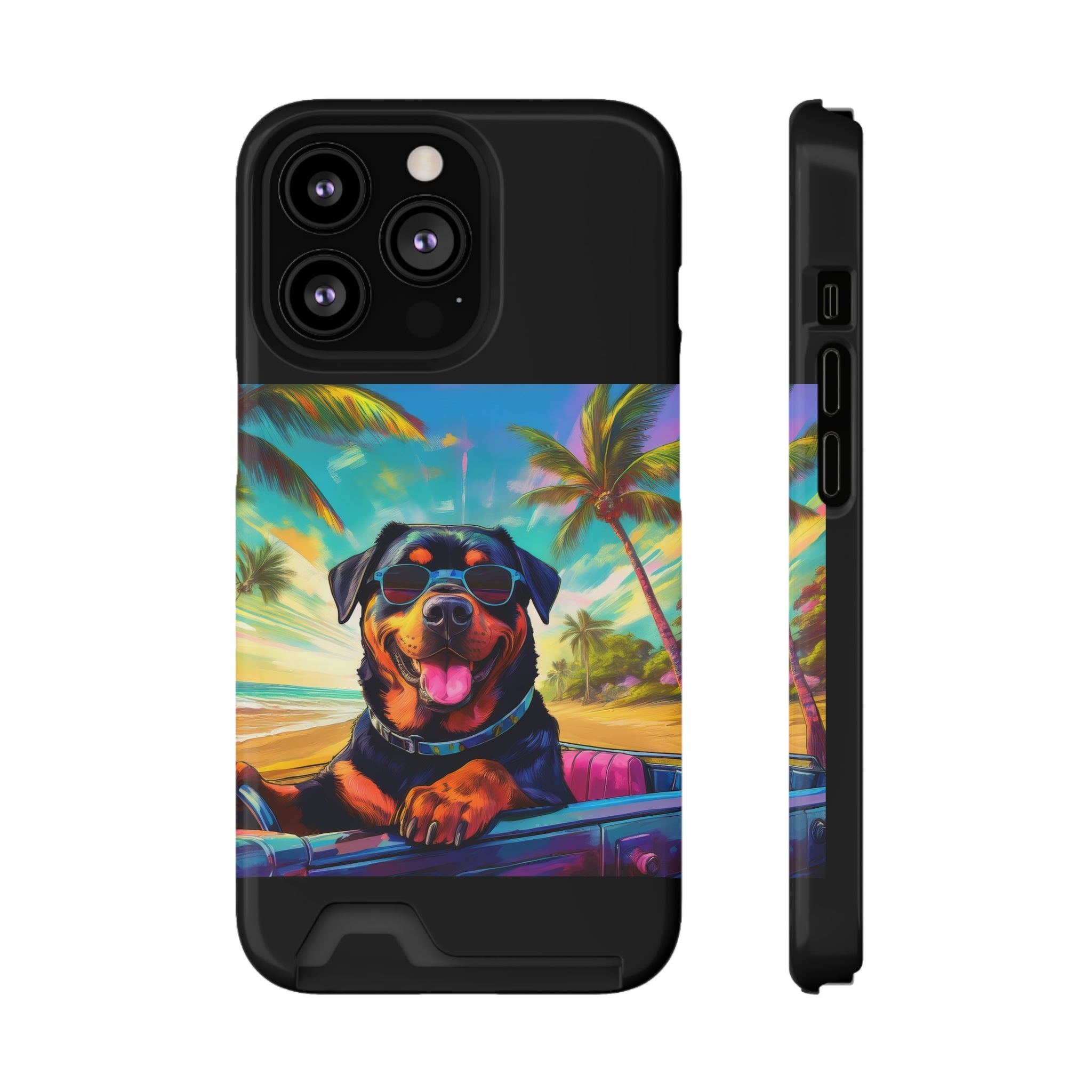 Rottweiler Beach Drive Phone Case with Card Holder