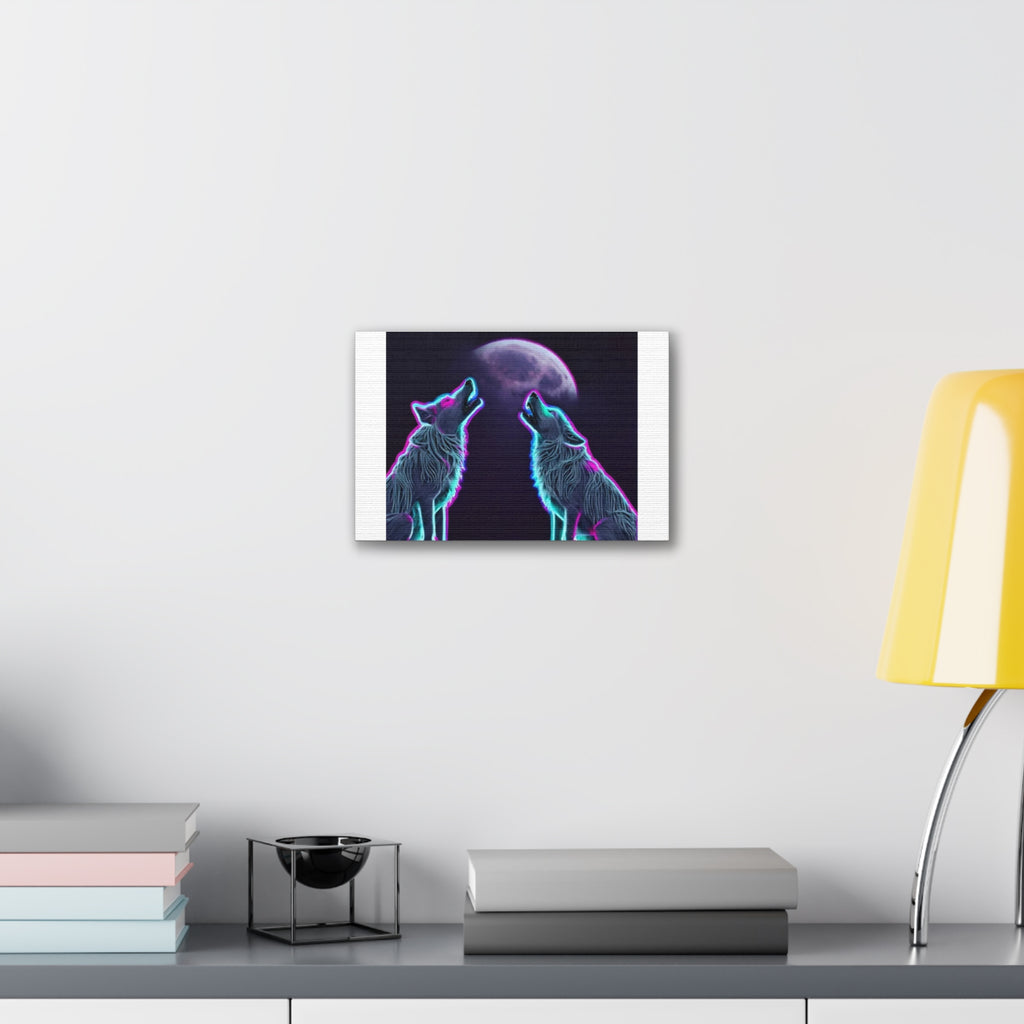 Neon Wolves Howling Canvas Stretched, 0.75"