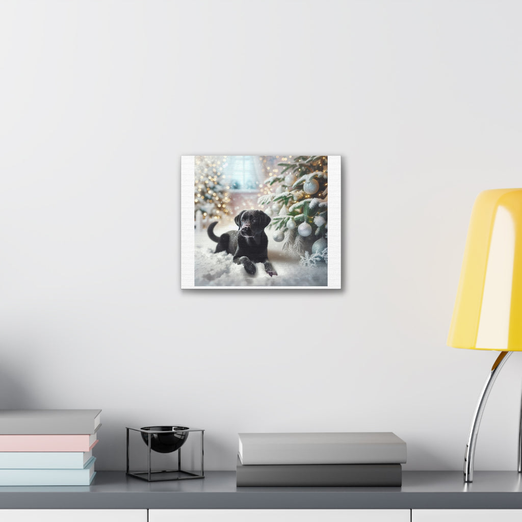 Black Lab Puppy Holiday Canvas Stretched, 0.75"