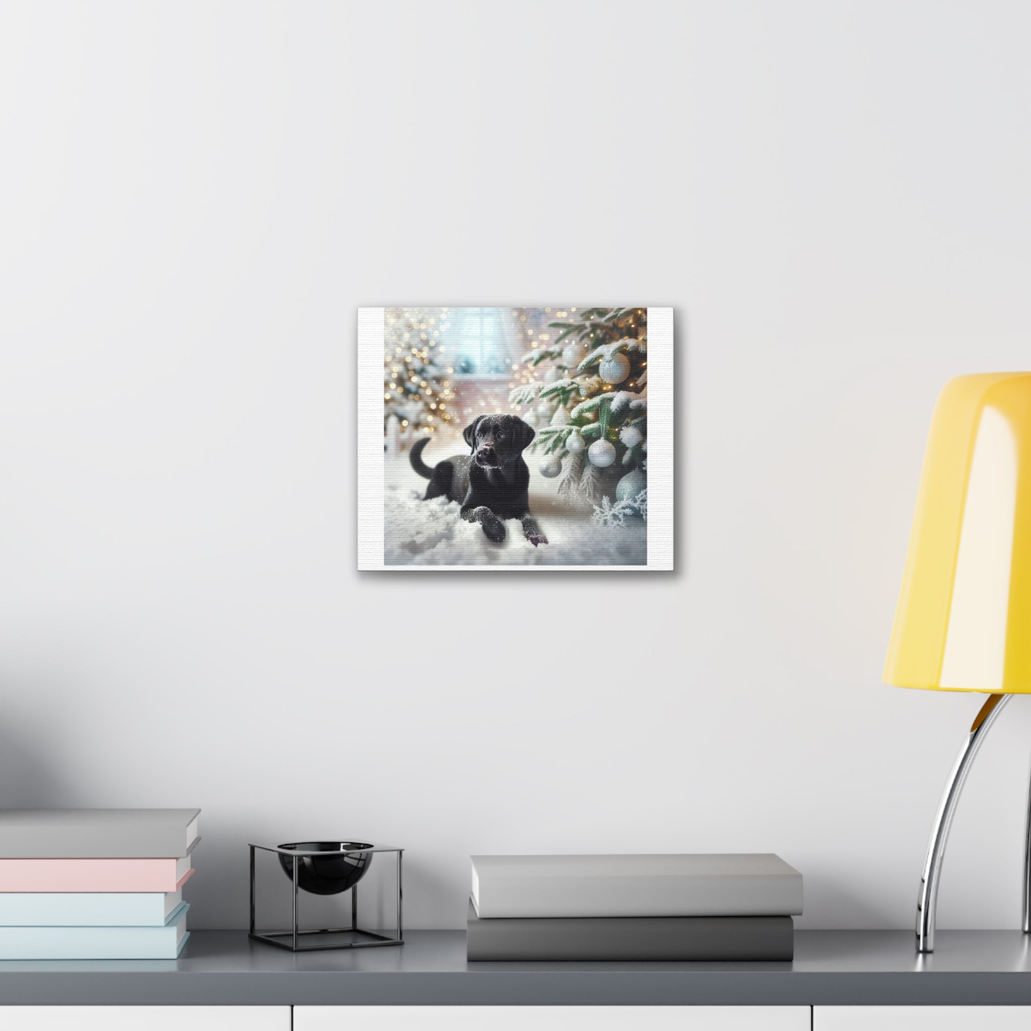 Black Lab Puppy Holiday Canvas Stretched, 0.75"