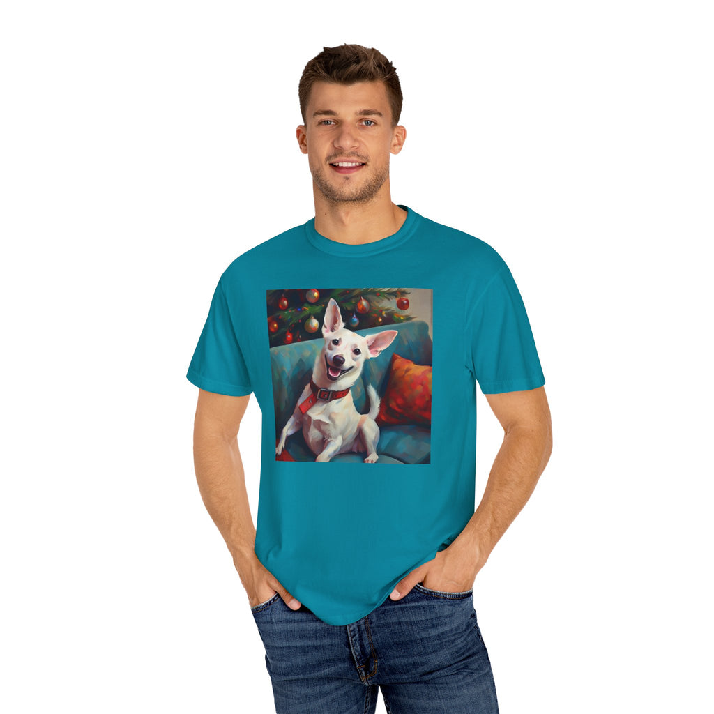 White Corgi Holiday II Unisex Garment-Dyed T-shirt