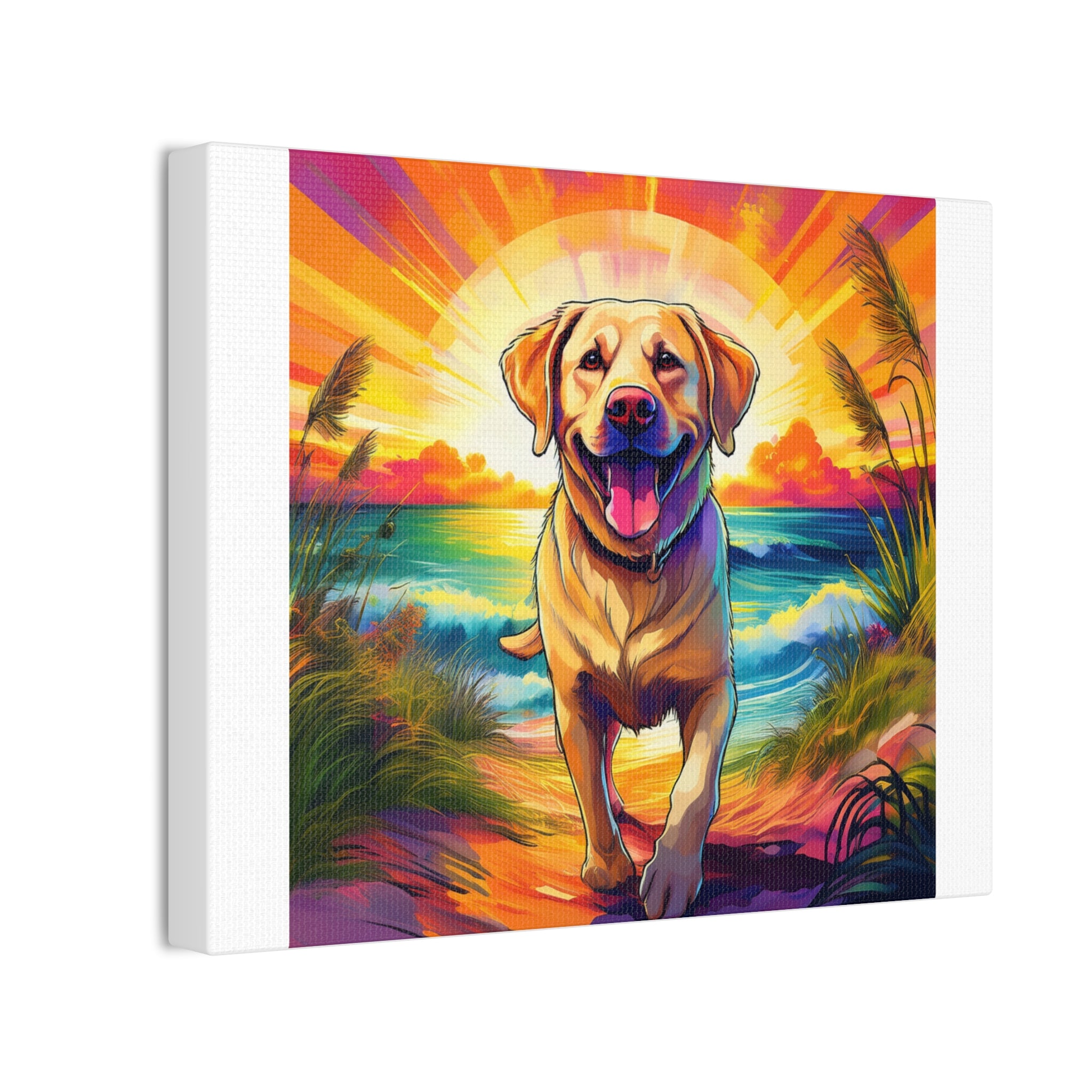 Yellow Lab Sunset Beach Canvas Stretched, 0.75"