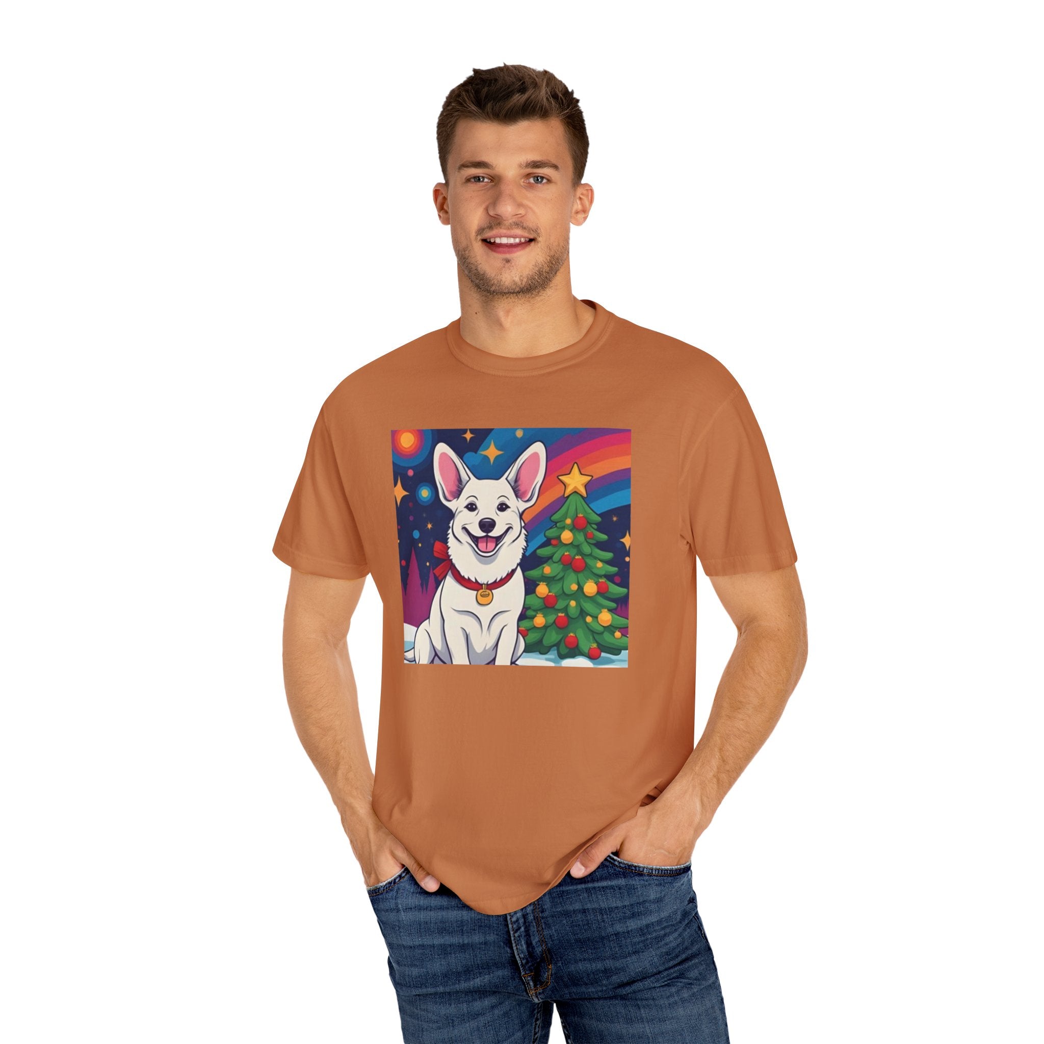 White Corgi Holiday Unisex Garment-Dyed T-shirt