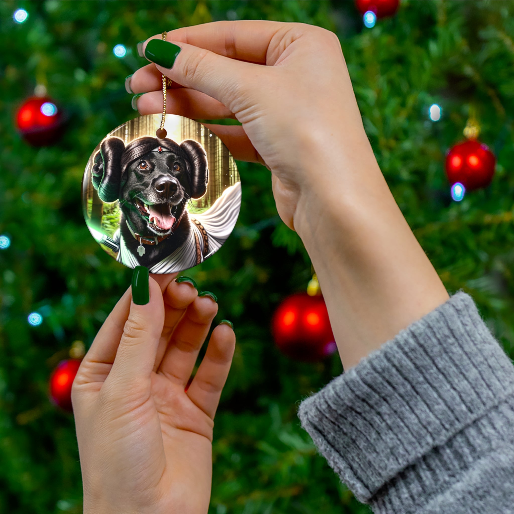 Black Lab Galaxy Princess Ceramic Ornament