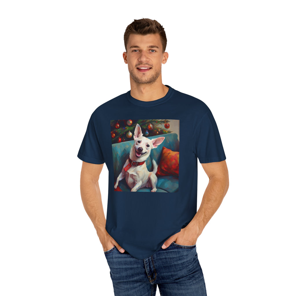 White Corgi Holiday II Unisex Garment-Dyed T-shirt