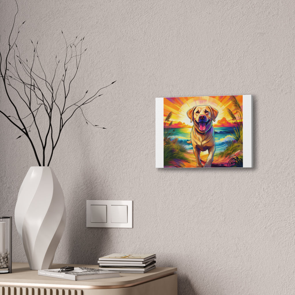 Yellow Lab Sunset Beach Canvas Stretched, 0.75"