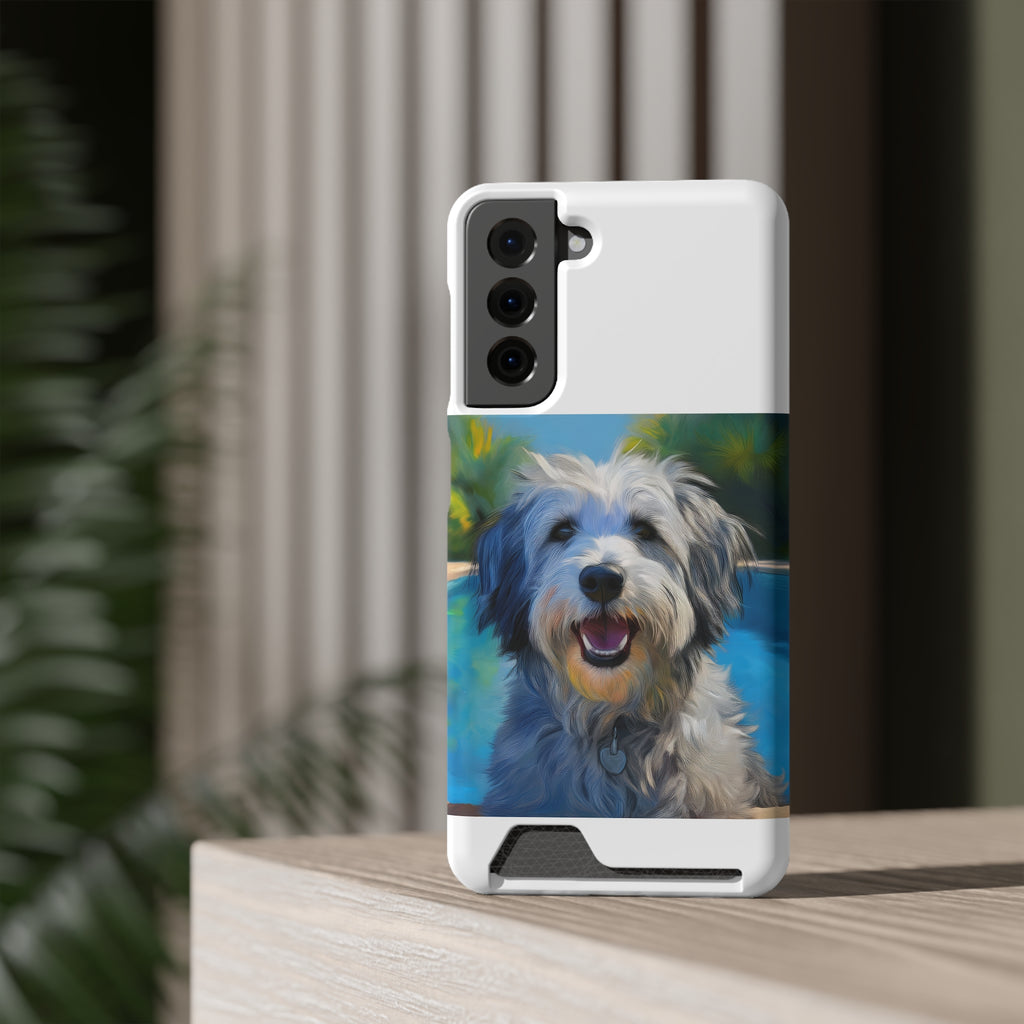 Grey Shaggy Dog Poolside Phone Case with Card Holder